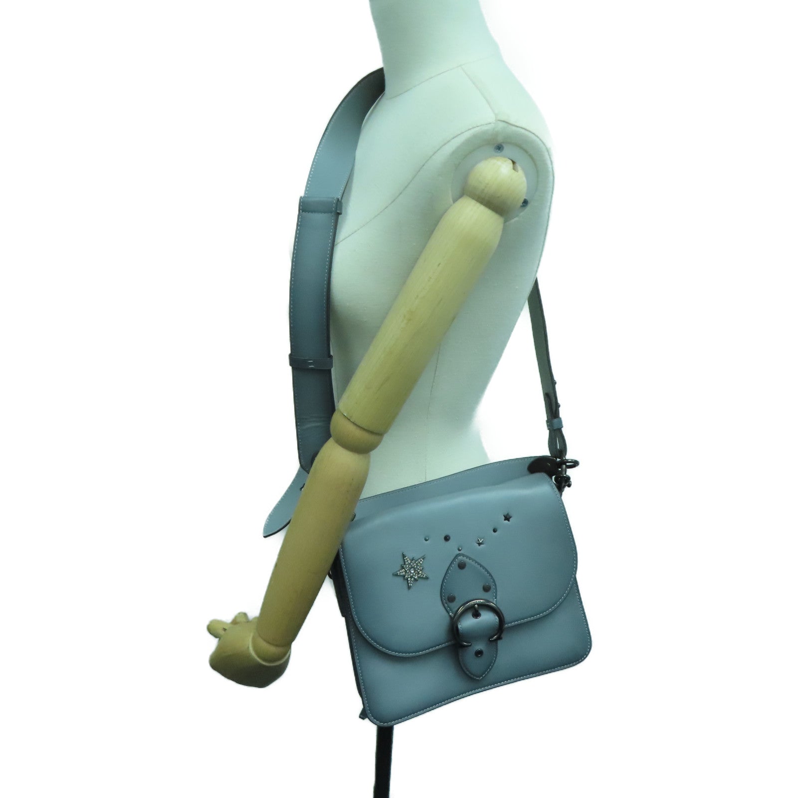 COACH 牛皮皮革Shoulder Bag银扣肩背袋灰色