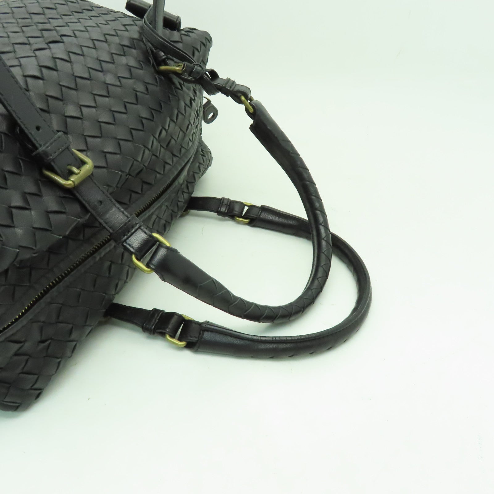 BOTTEGA VENETA 織紋皮革Handbag金扣手挽袋黒色
