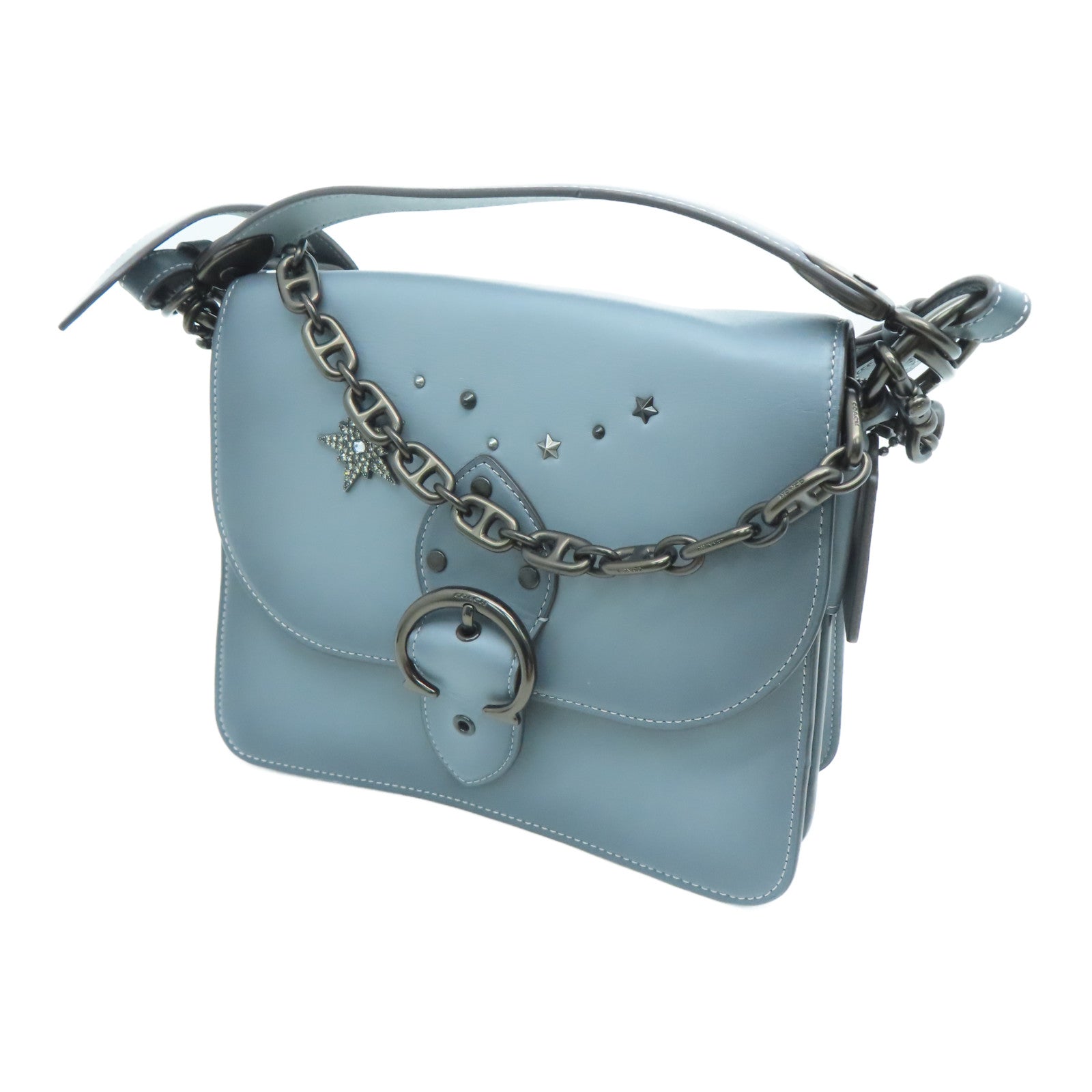 COACH 牛皮皮革Shoulder Bag银扣肩背袋灰色