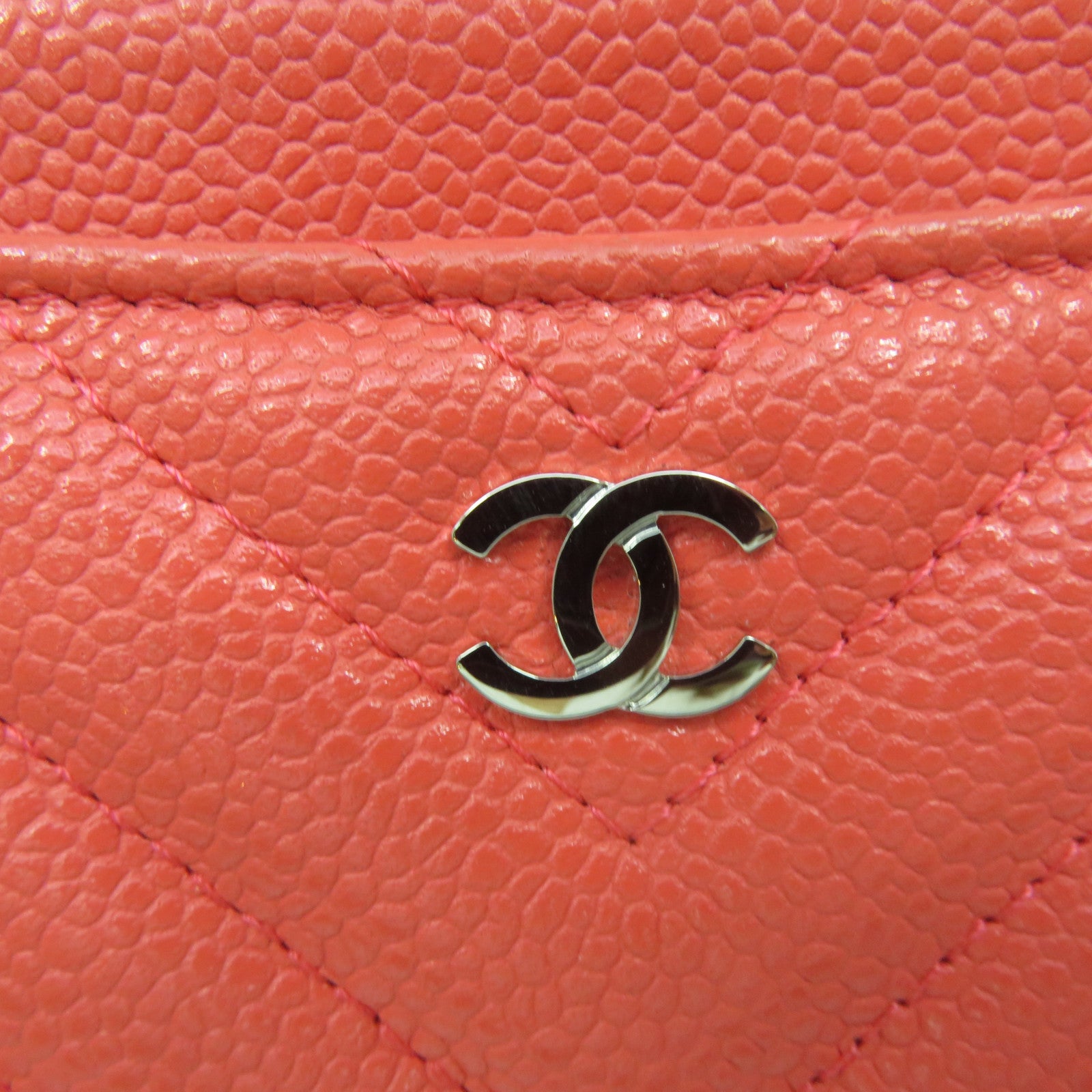 CHANEL 【激减优惠】菱格Caviar皮革银扣Long Wallet长钱包橙粉色