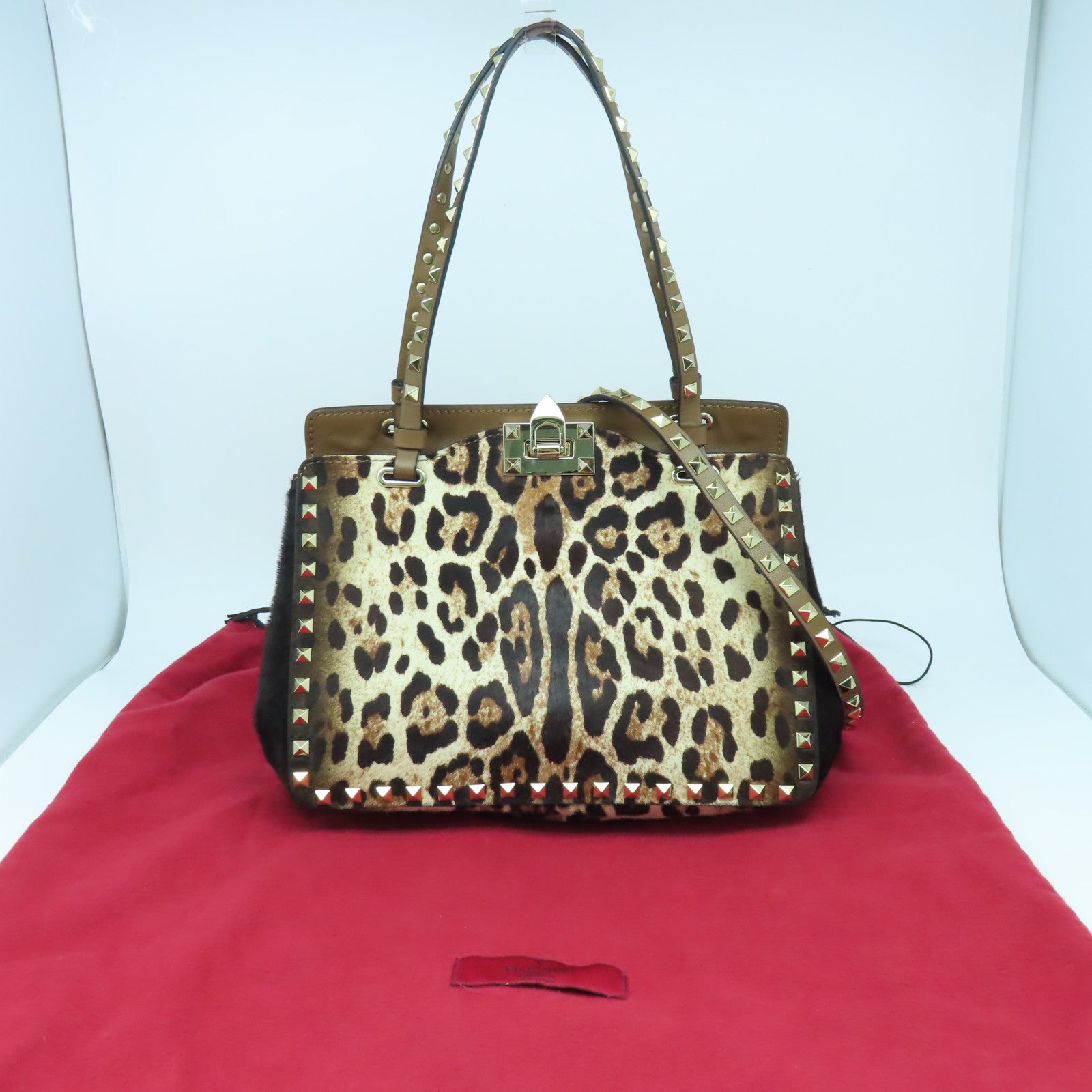 Valentino 馬毛/皮革2 Way Shoulder金扣手挽肩背兩用袋啡色