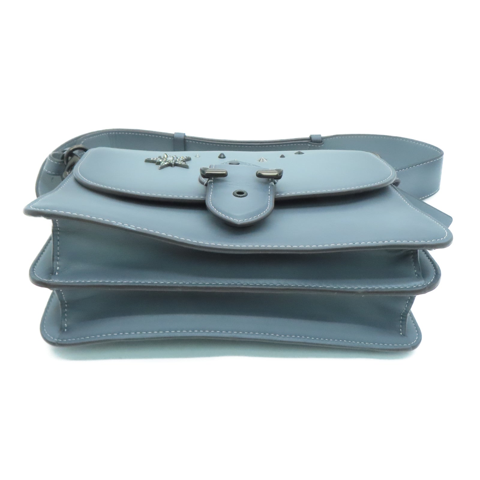 COACH 牛皮皮革Shoulder Bag银扣肩背袋灰色