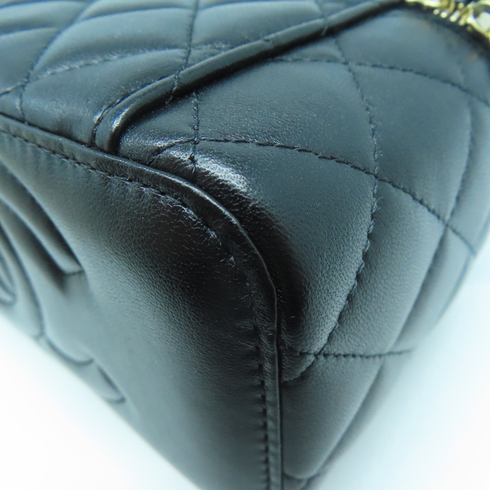 CHANEL 羊皮皮革Handle Vanity Case金扣手挽肩背兩用袋黑色