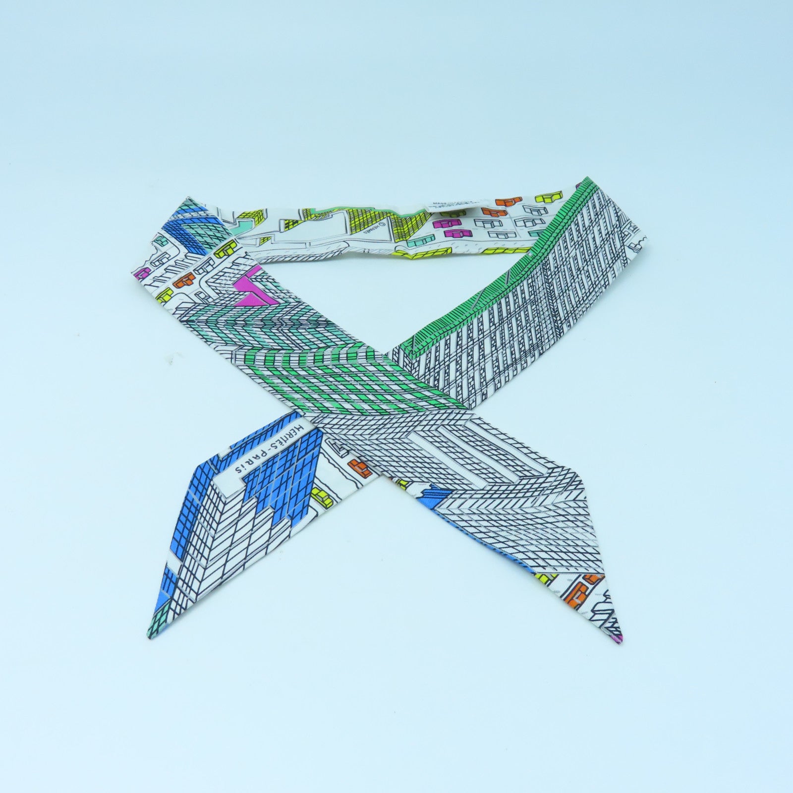 HERMES 絲質Twilly絲巾白色/彩色