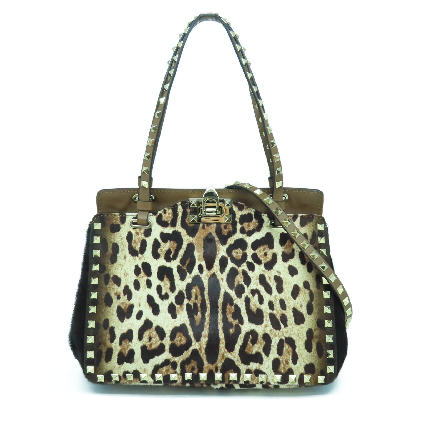 Valentino 馬毛/皮革2 Way Shoulder金扣手挽肩背兩用袋啡色