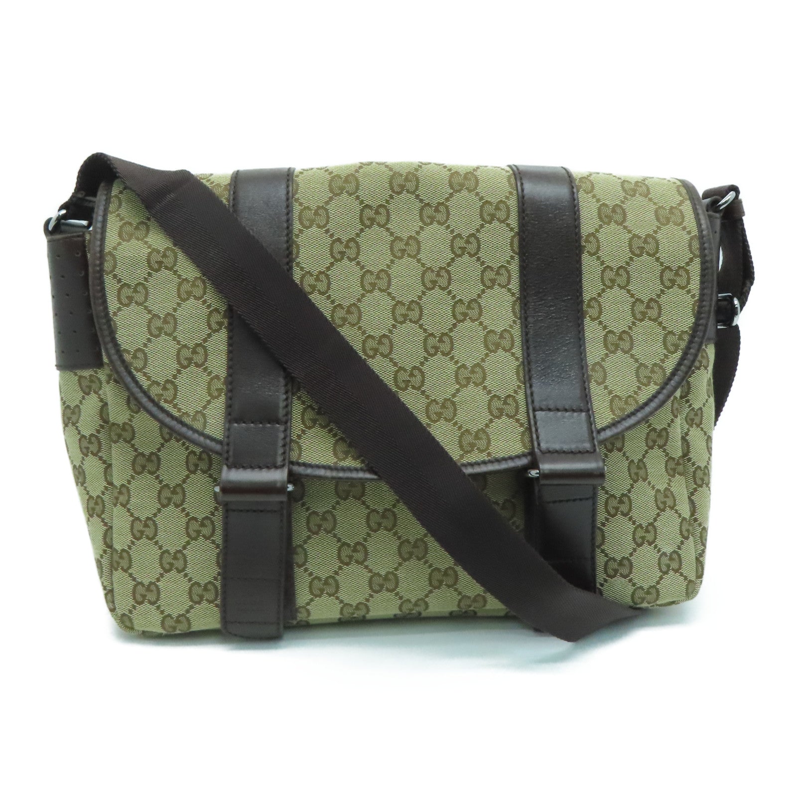 GUCCI 帆布Shoulder Bag銀扣肩背袋啡色