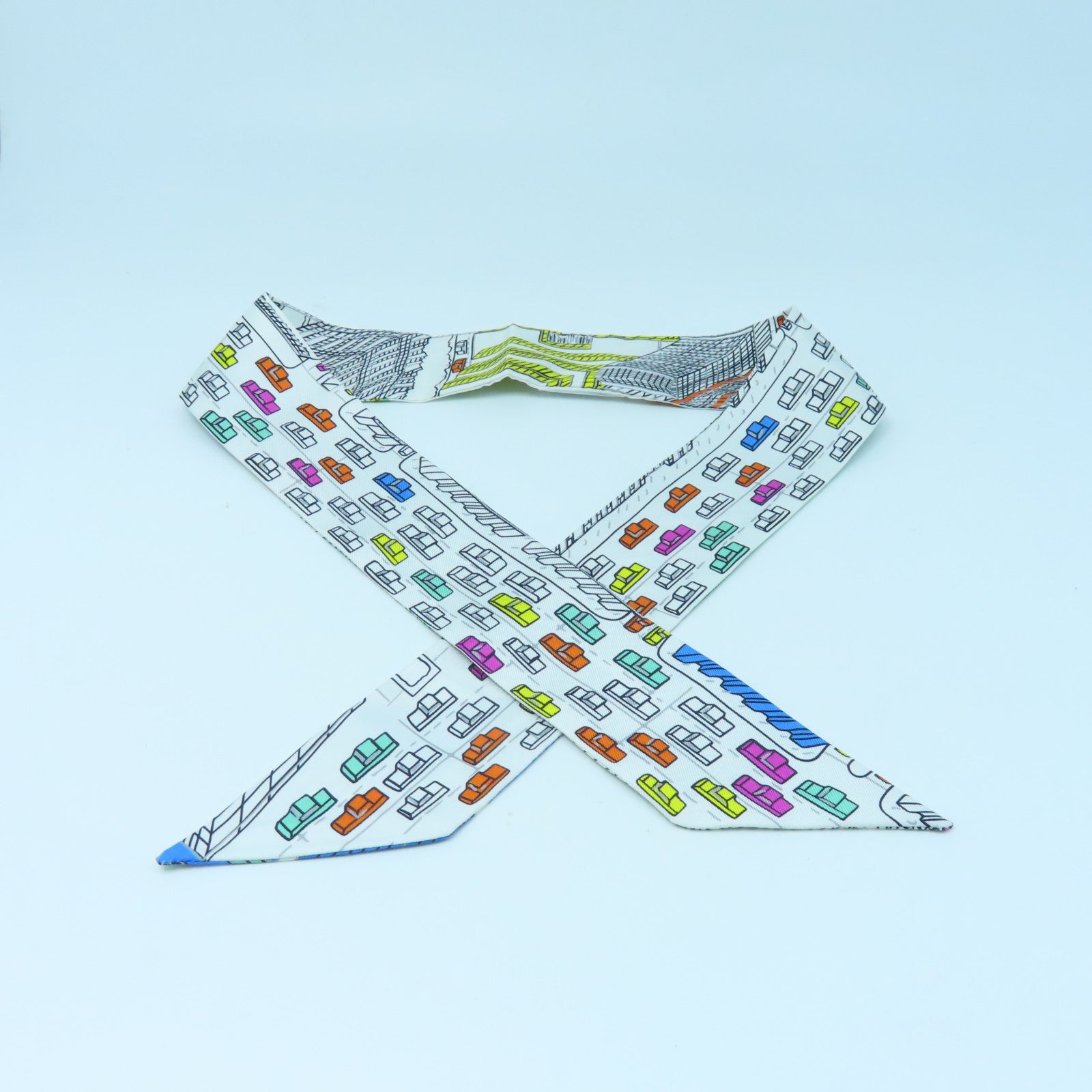 HERMES 絲質Twilly絲巾白色/彩色