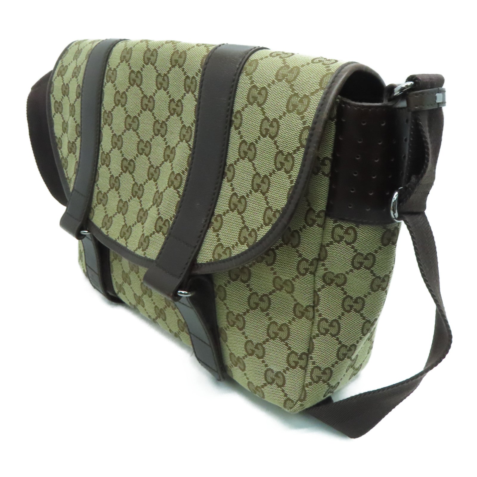 GUCCI 帆布Shoulder Bag銀扣肩背袋啡色