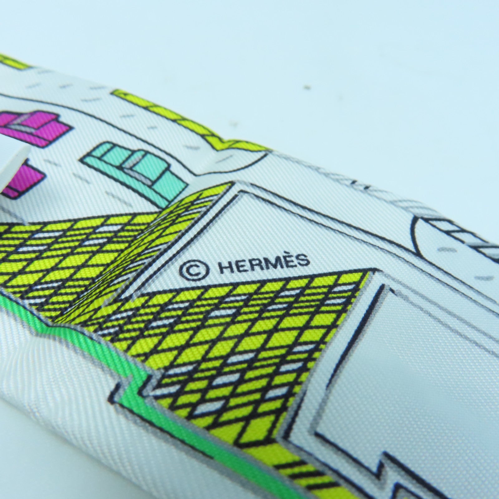 HERMES 絲質Twilly絲巾白色/彩色