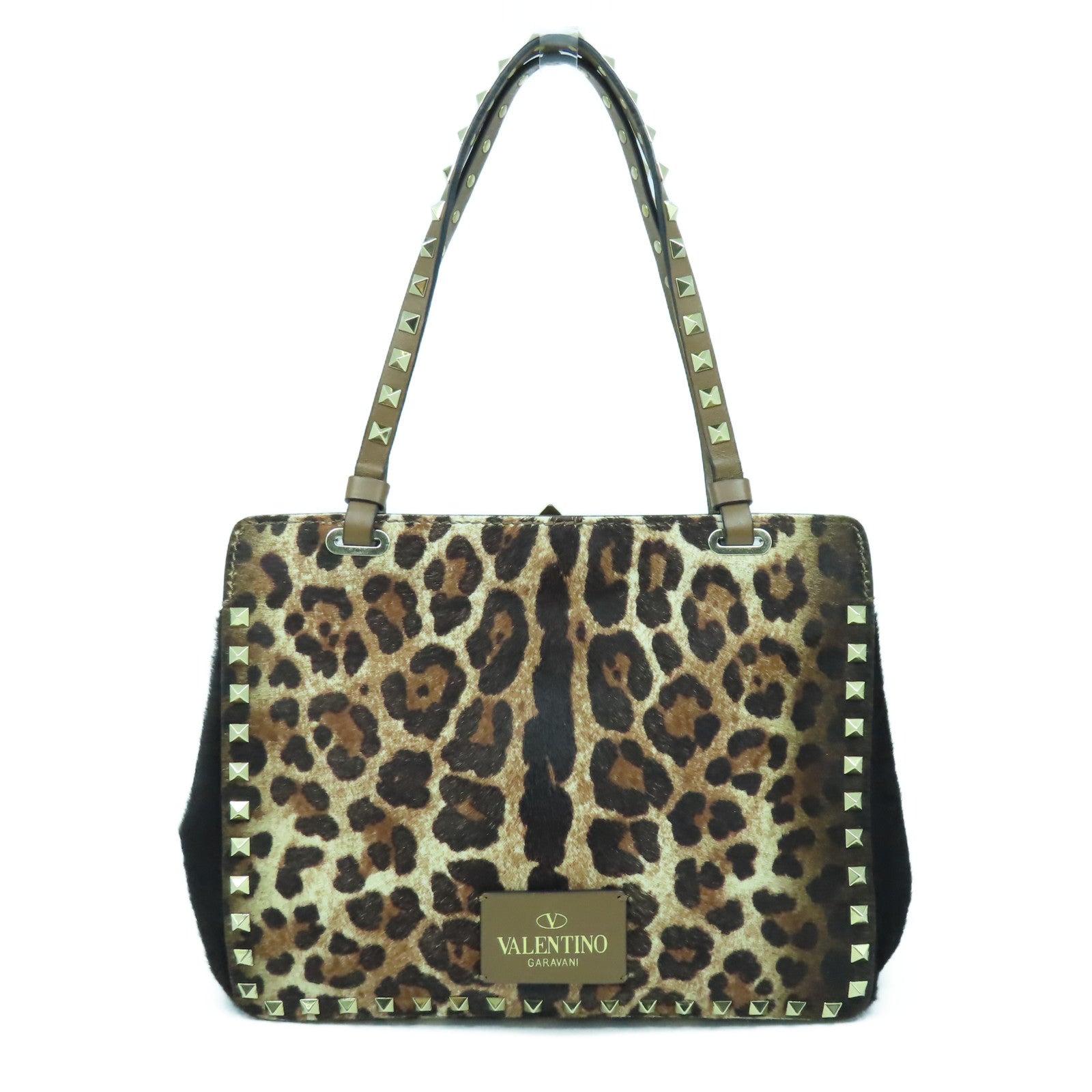 Valentino 馬毛/皮革2 Way Shoulder金扣手挽肩背兩用袋啡色