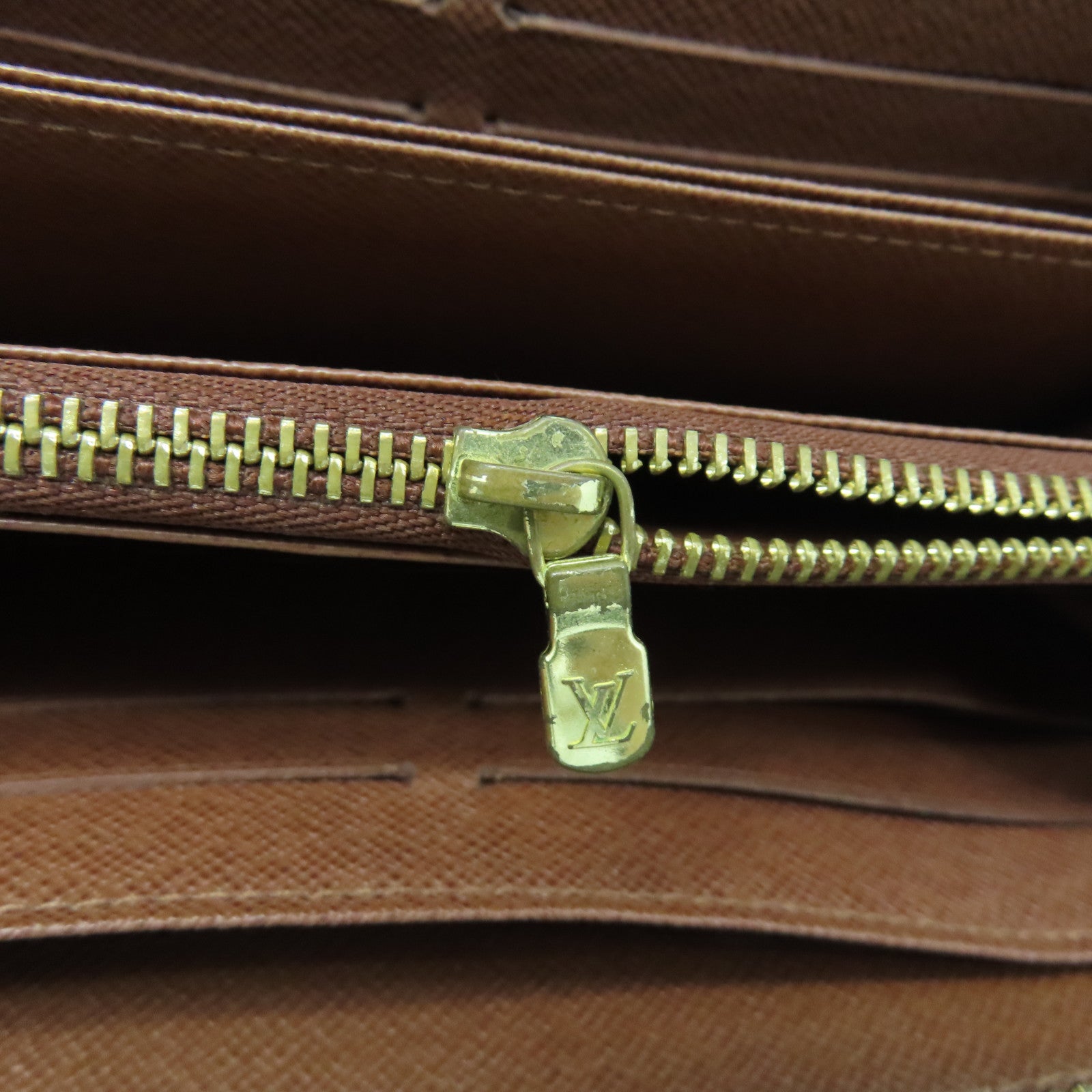 LOUIS VUITTON Monogram Zipper Long Wallet Gold Buckle Long Wallet Brown