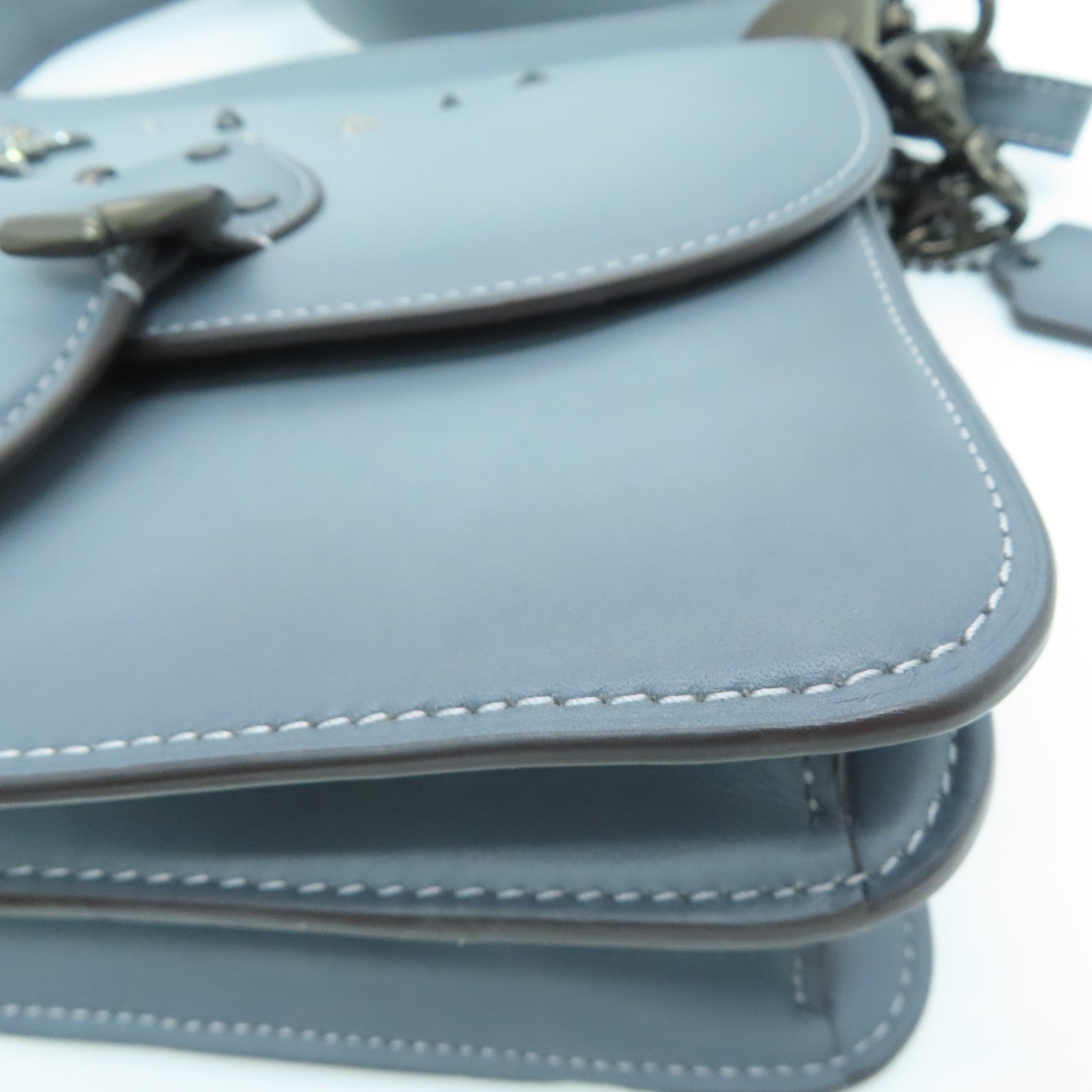 COACH 牛皮皮革Shoulder Bag银扣肩背袋灰色