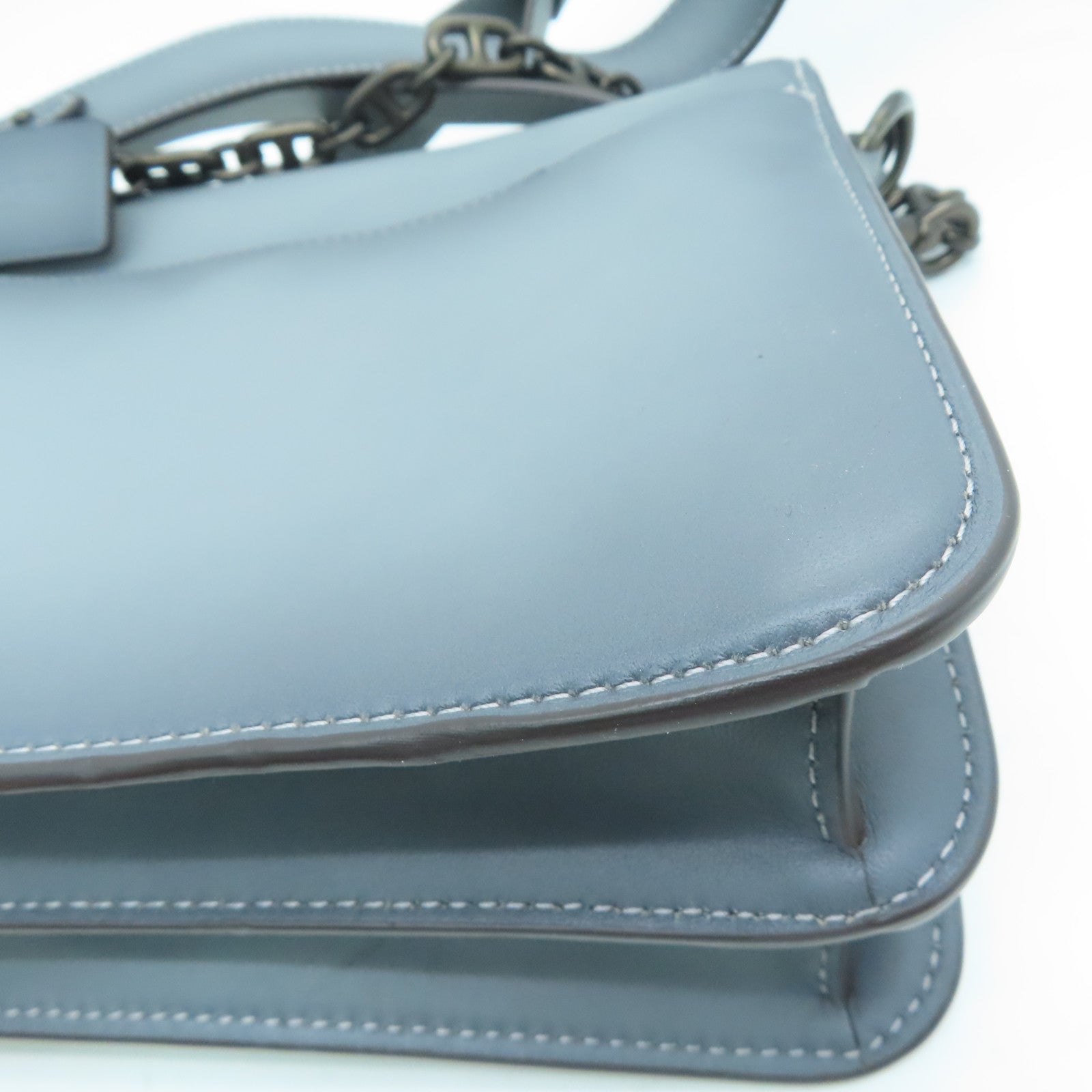 COACH 牛皮皮革Shoulder Bag银扣肩背袋灰色