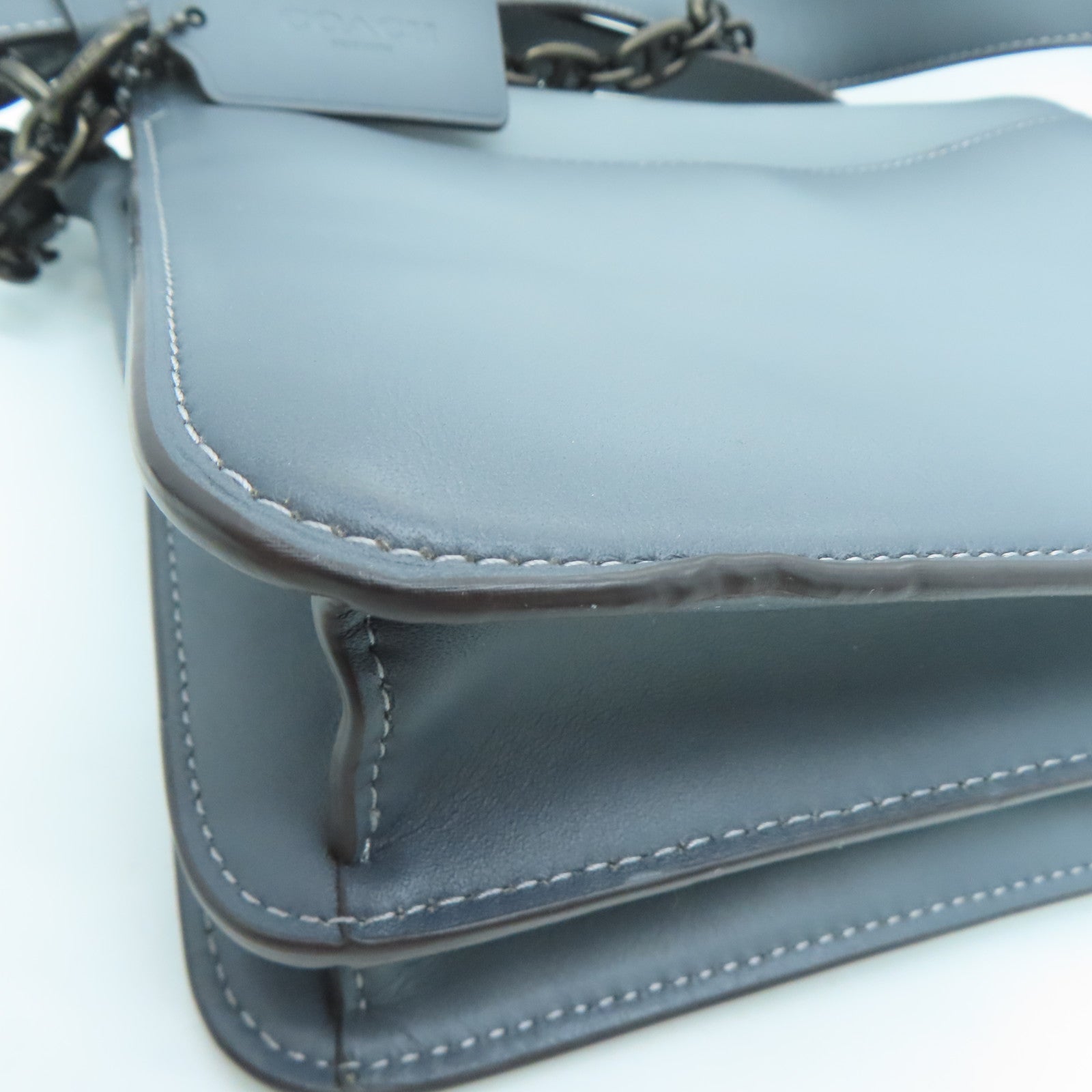 COACH 牛皮皮革Shoulder Bag银扣肩背袋灰色