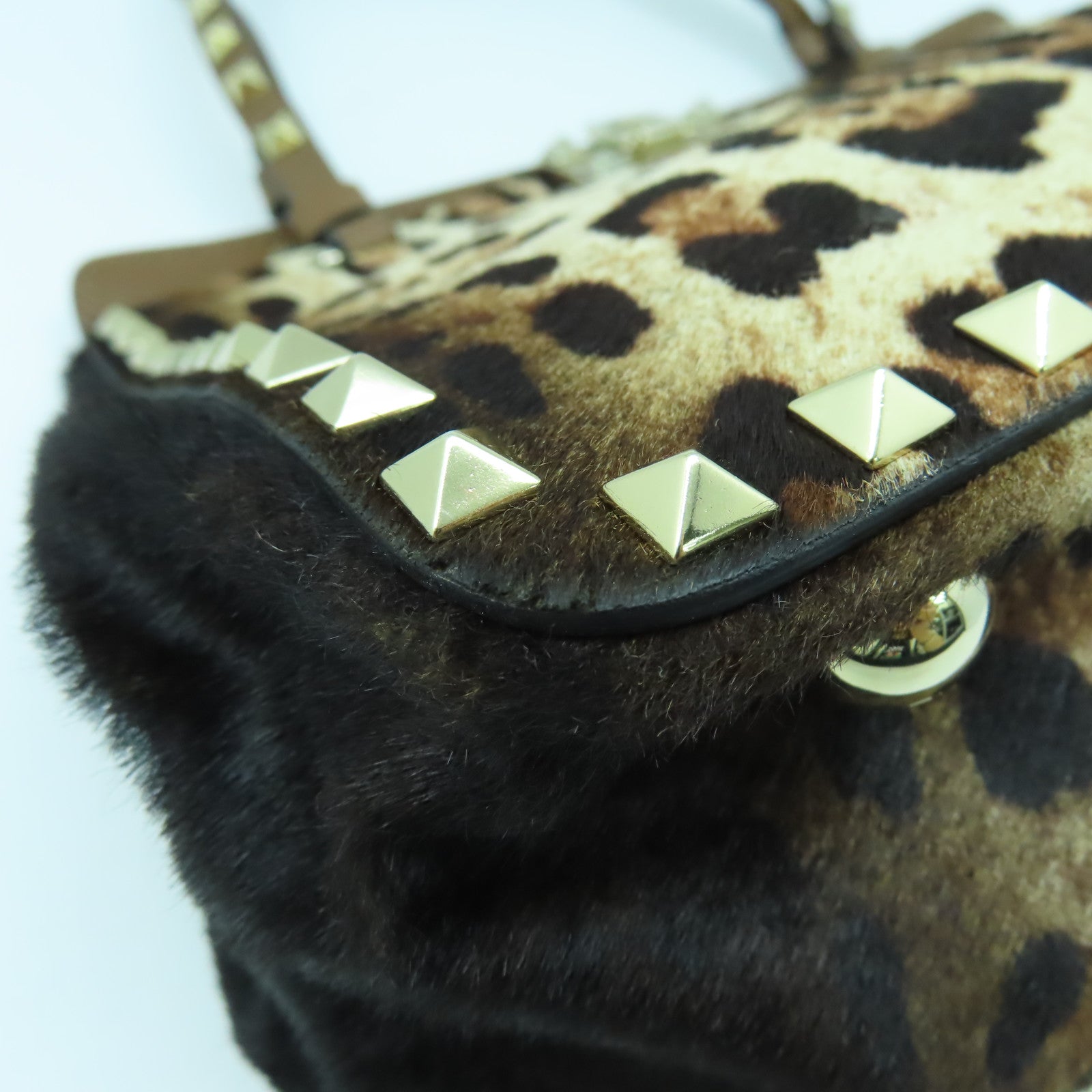 Valentino 馬毛/皮革2 Way Shoulder金扣手挽肩背兩用袋啡色