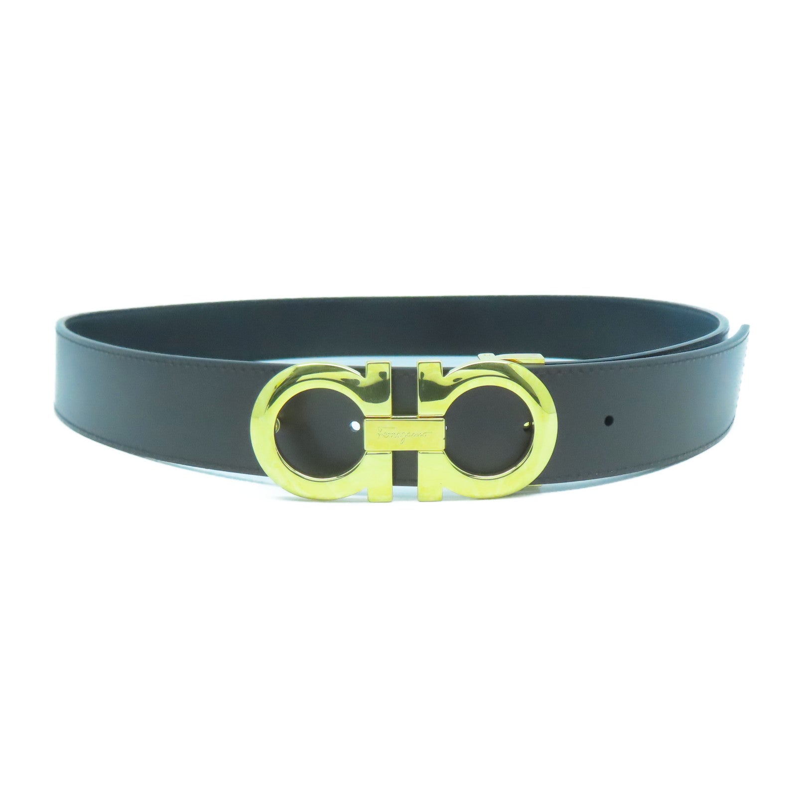 Salvatore Ferragamo 牛皮皮革Belt 90cm金扣皮帶黑色