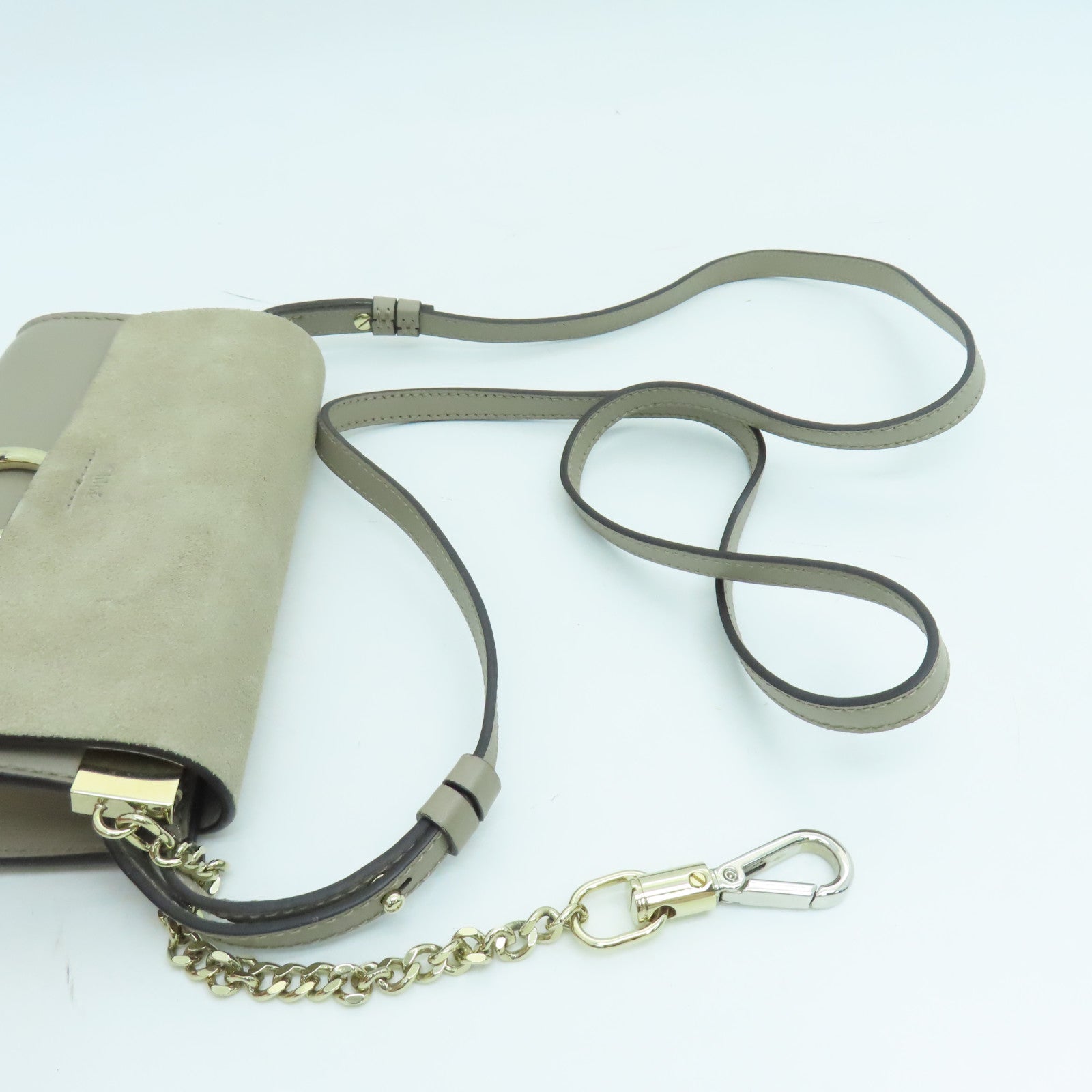 Chloe 【激減優惠】牛皮皮革Faye Wallet On Strap金扣肩背袋灰色