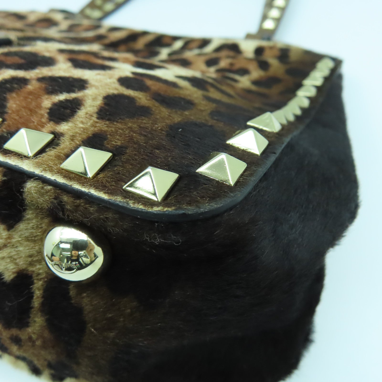 Valentino 馬毛/皮革2 Way Shoulder金扣手挽肩背兩用袋啡色