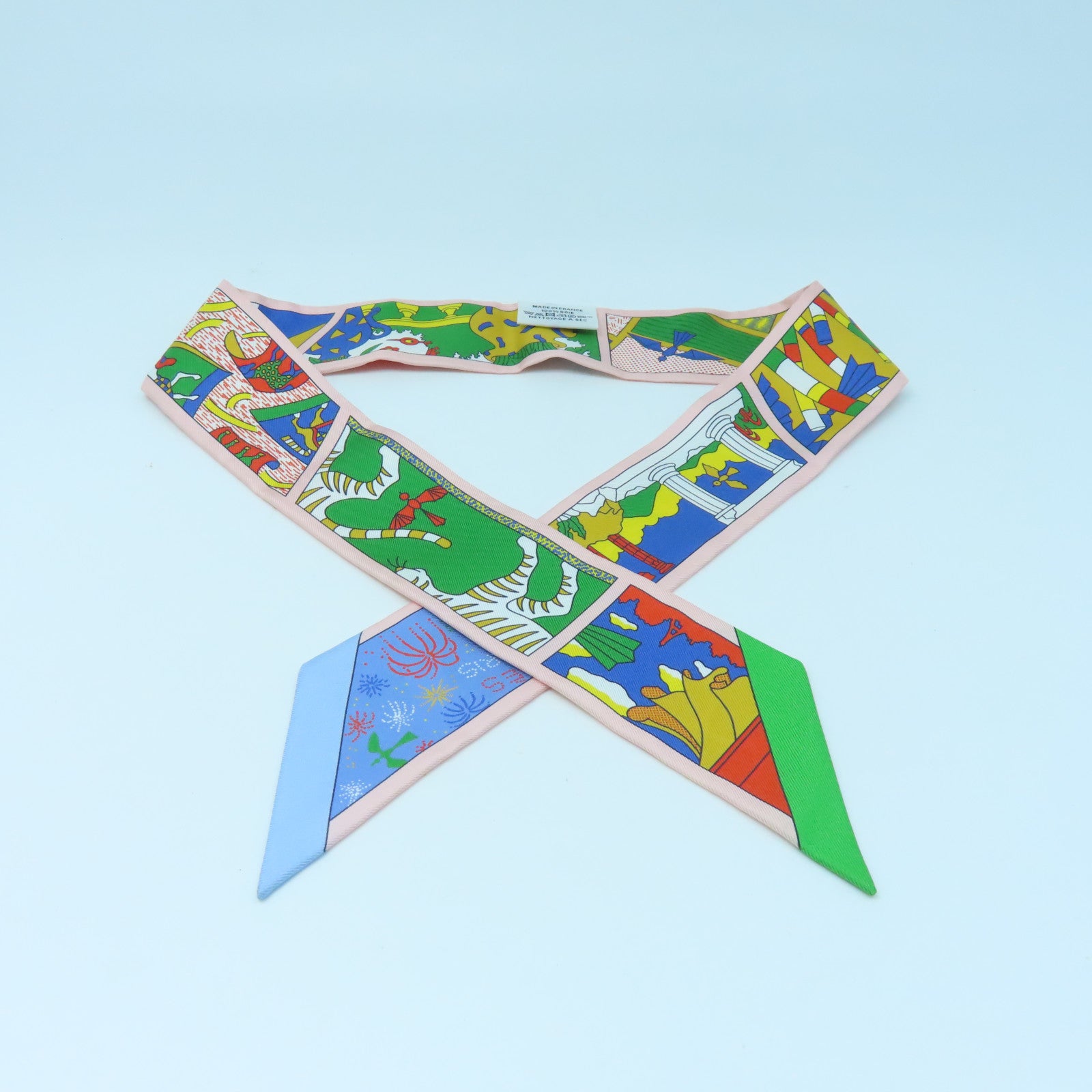 HERMES 絲質Twilly絲巾粉紅色/彩色