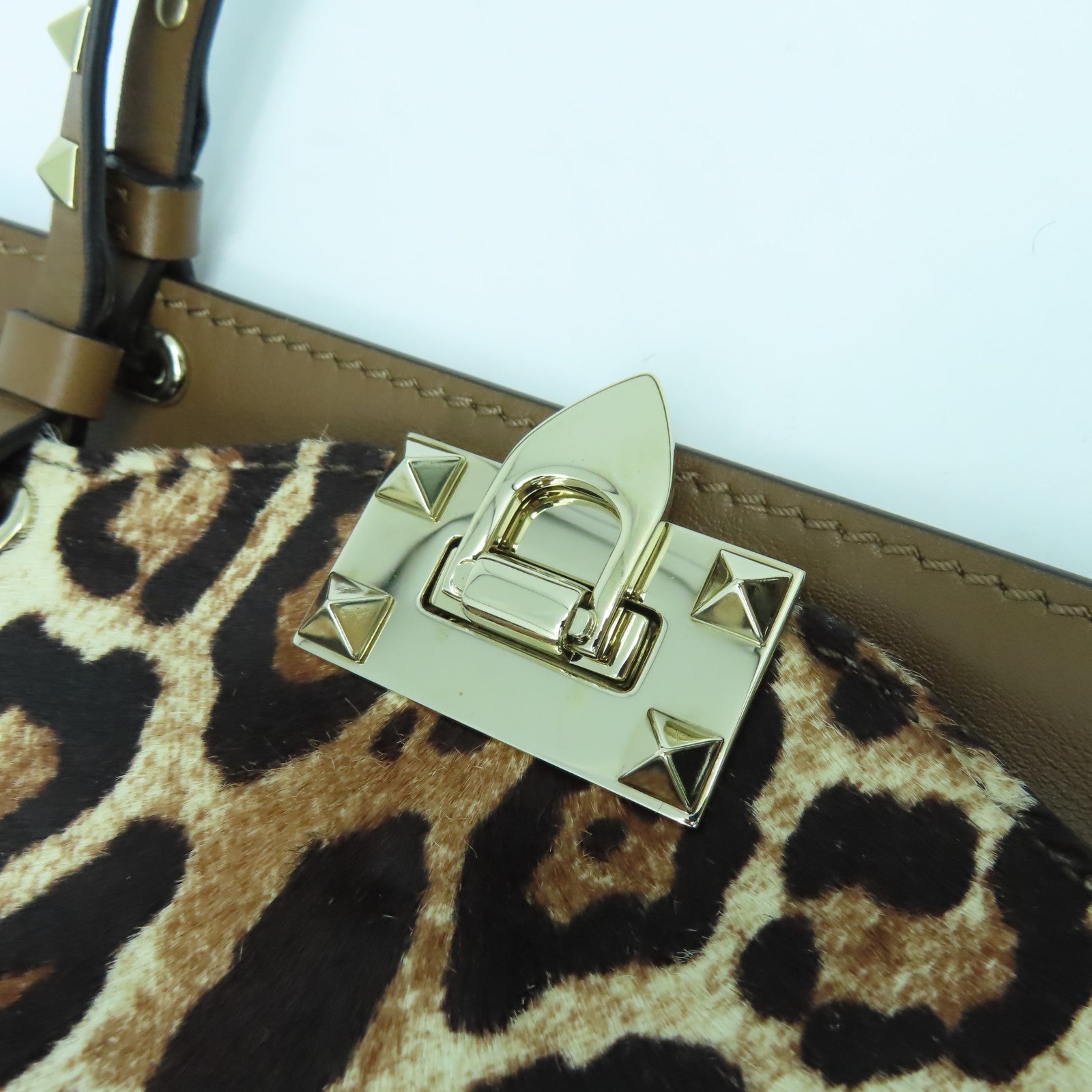 Valentino 馬毛/皮革2 Way Shoulder金扣手挽肩背兩用袋啡色