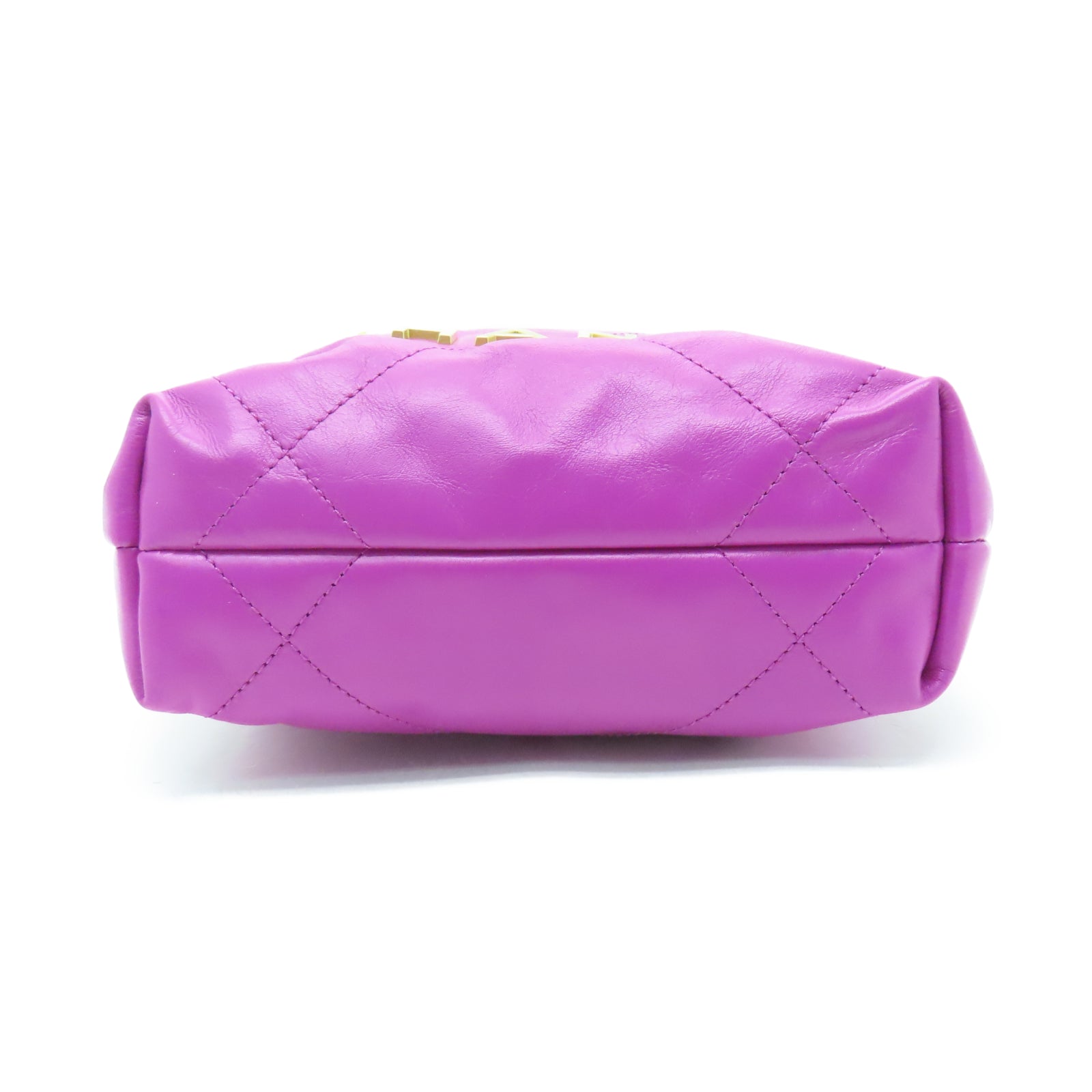 CHANEL 菱格牛皮皮革Mini Bag Chanel 22金扣鏈帶手挽肩背兩用袋紫色