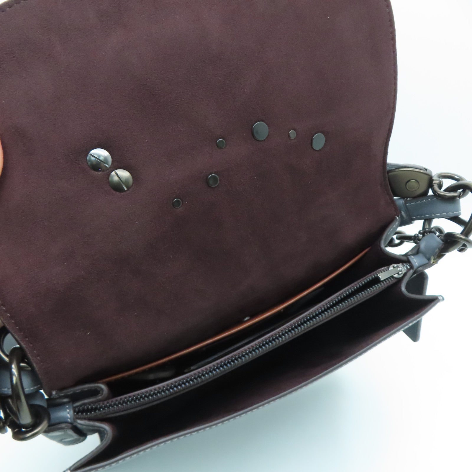 COACH 牛皮皮革Shoulder Bag银扣肩背袋灰色