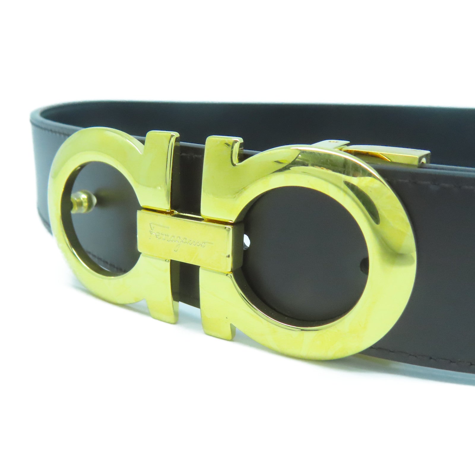 Salvatore Ferragamo 牛皮皮革Belt 90cm金扣皮帶黑色