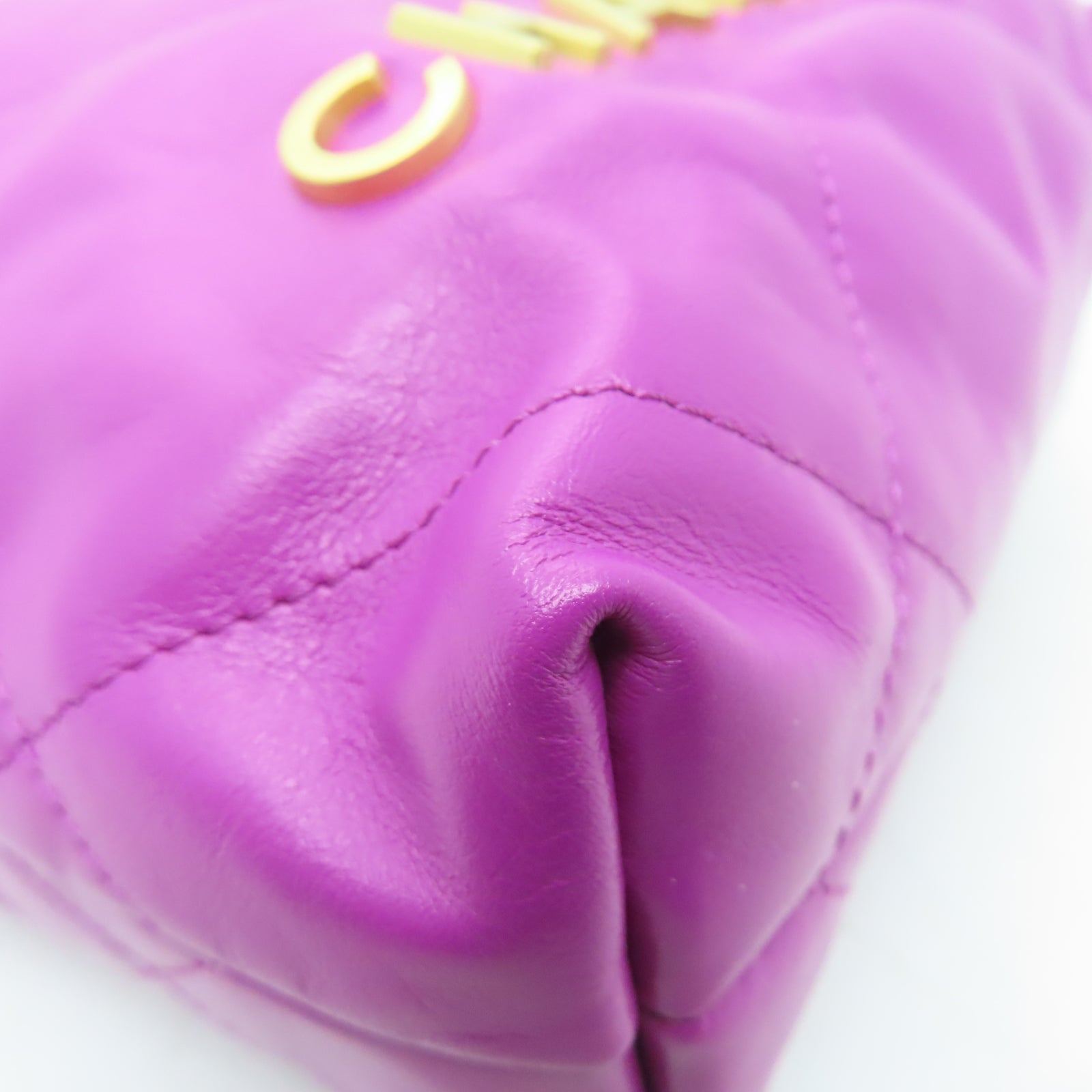 CHANEL 菱格牛皮皮革Mini Bag Chanel 22金扣鏈帶手挽肩背兩用袋紫色