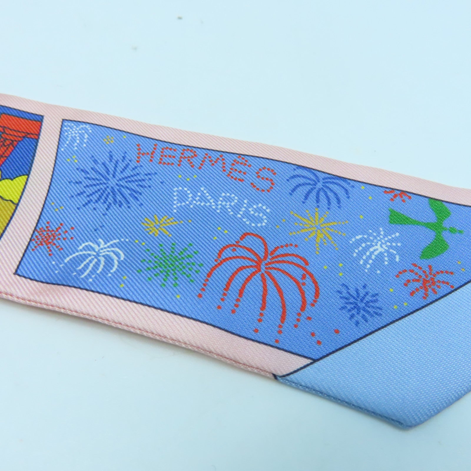 HERMES 絲質Twilly絲巾粉紅色/彩色