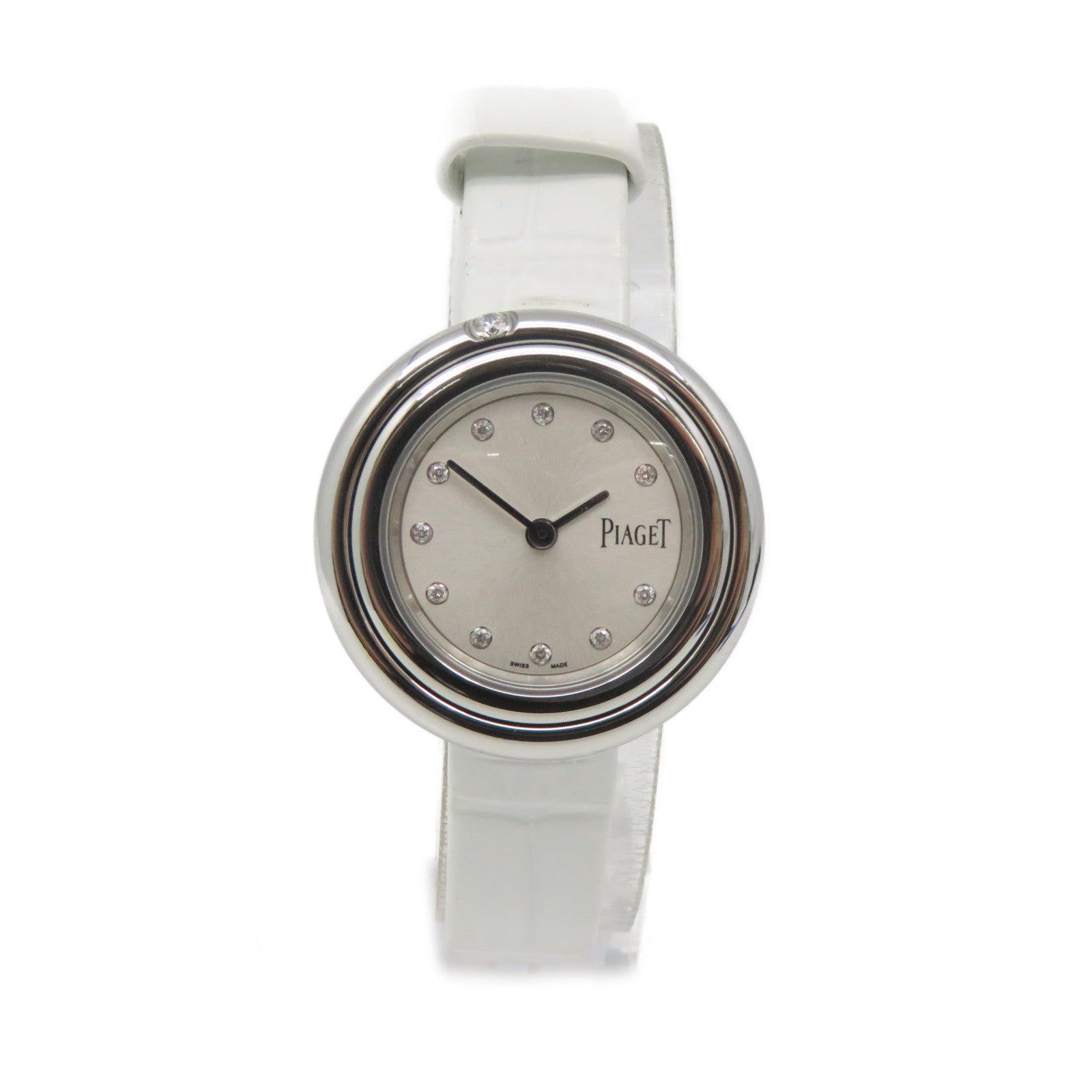 PIAGET Possession Ladies Watch鱷魚皮革/不鏽鋼石英機芯銀灰色/白色
