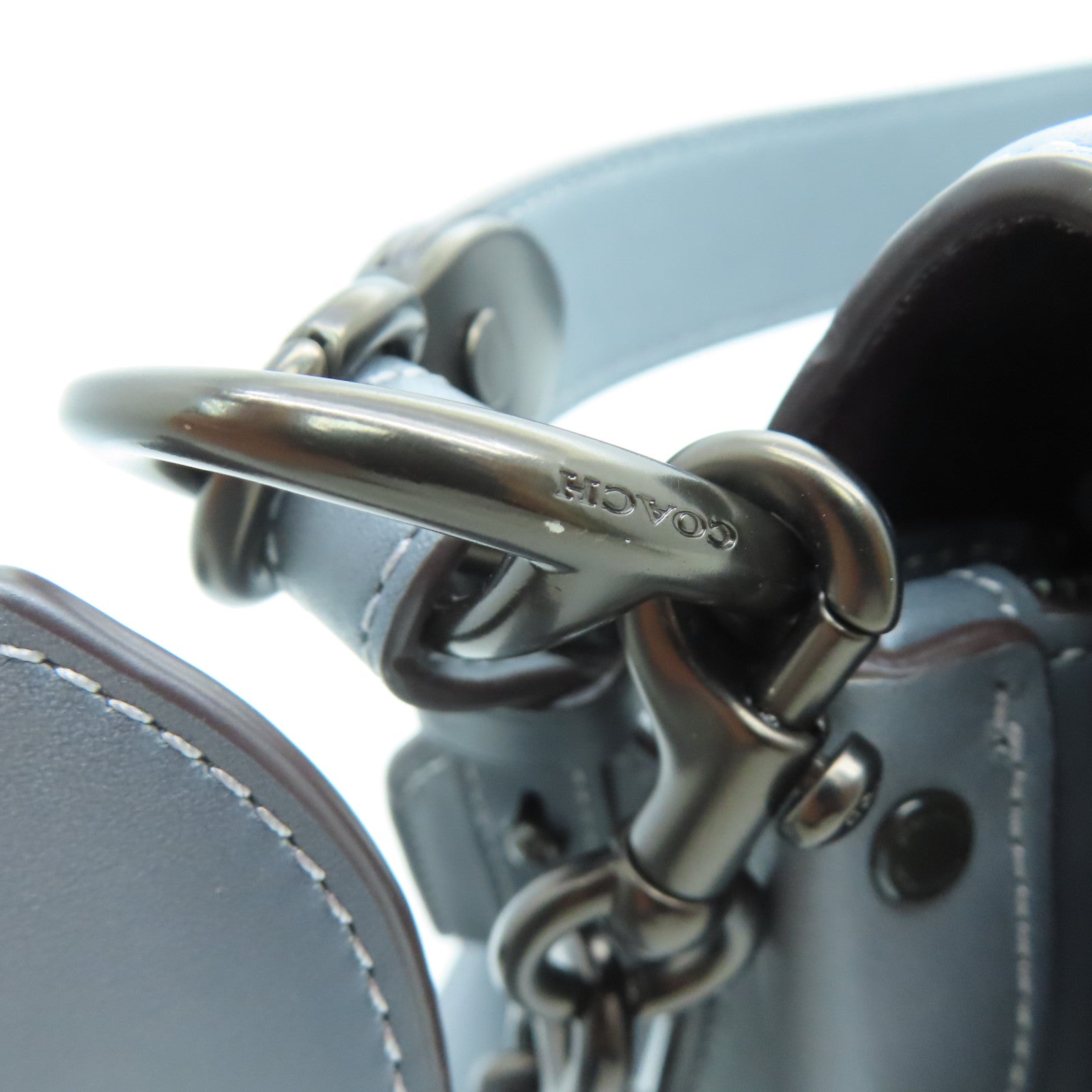 COACH 牛皮皮革Shoulder Bag银扣肩背袋灰色
