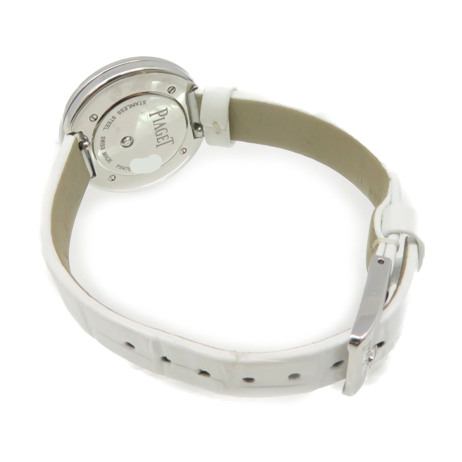 PIAGET Possession Ladies Watch鱷魚皮革/不鏽鋼石英機芯銀灰色/白色