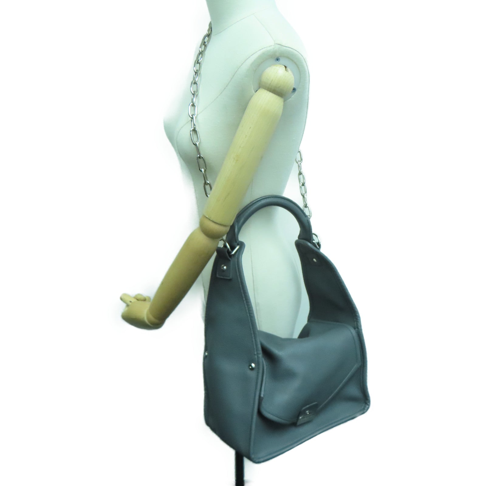 BALENCIAGA 牛皮皮革2 Way Shoulder银扣手挽肩背两用袋灰色