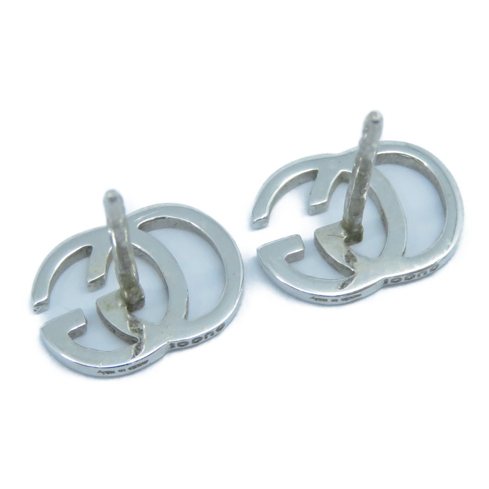 GUCCI 18K白金GG Earrings耳環銀色