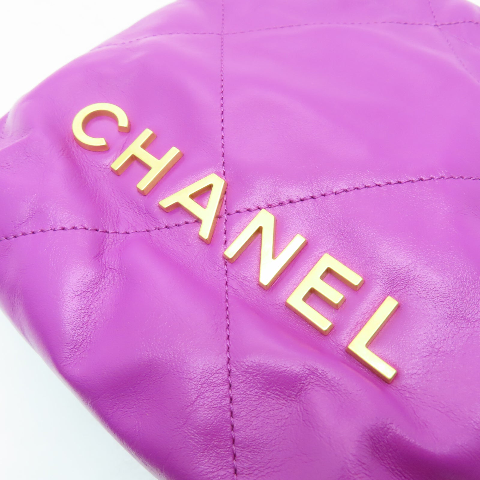 CHANEL 菱格牛皮皮革Mini Bag Chanel 22金扣鏈帶手挽肩背兩用袋紫色