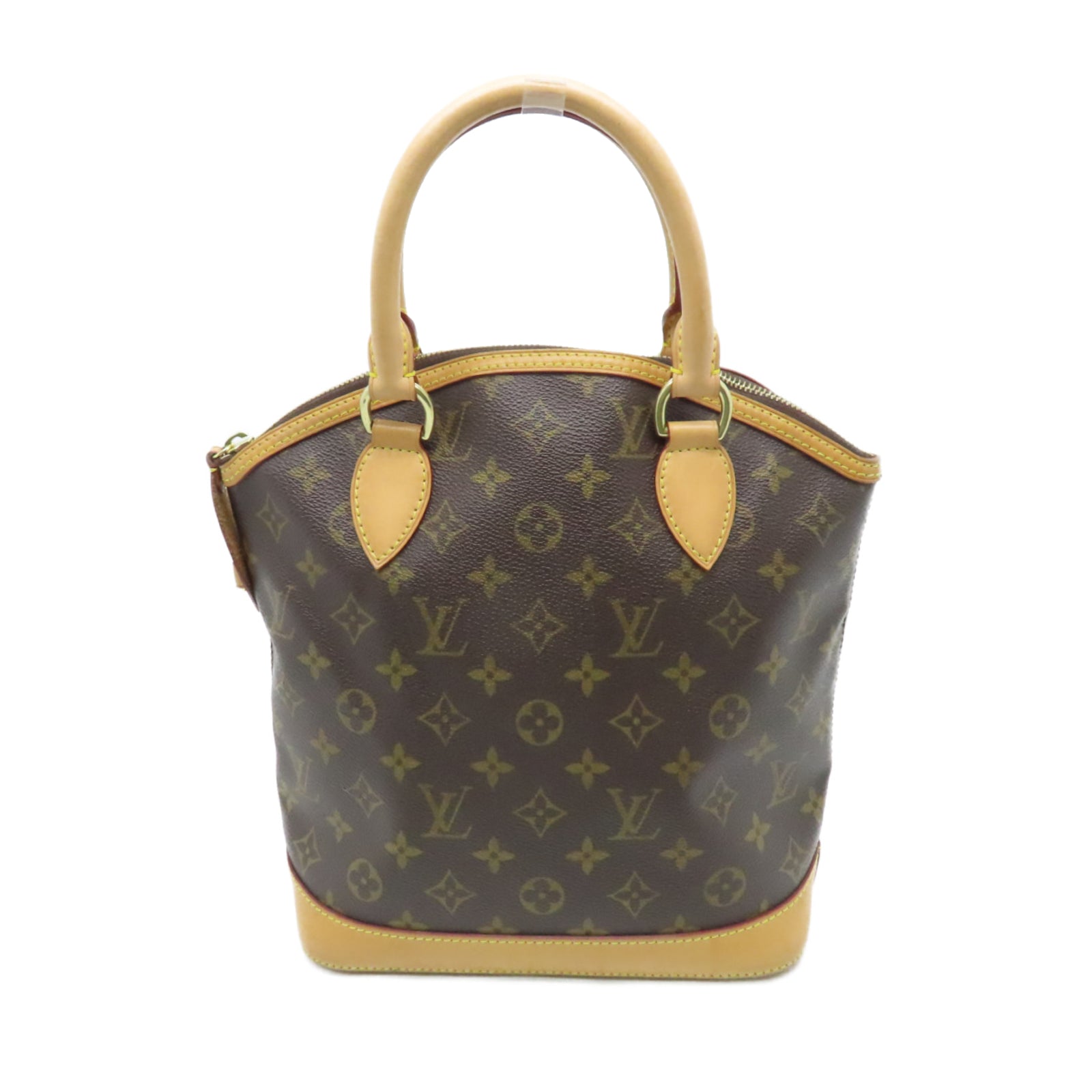 LOUIS VUITTON Monogram Lockit gold buckle handle bag brown