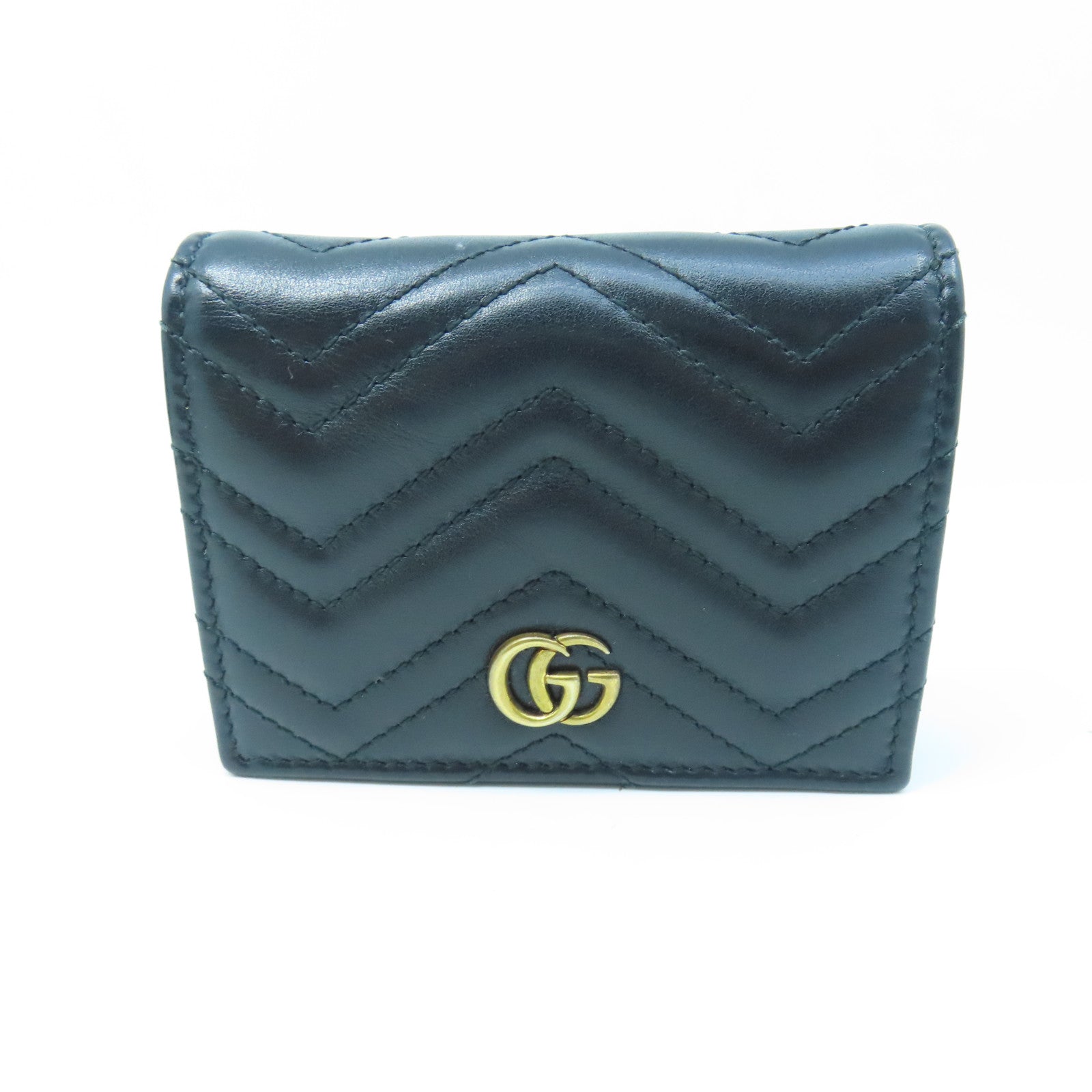 GUCCI twill cowhide leather W Snap Wallet gold buckle wallet black