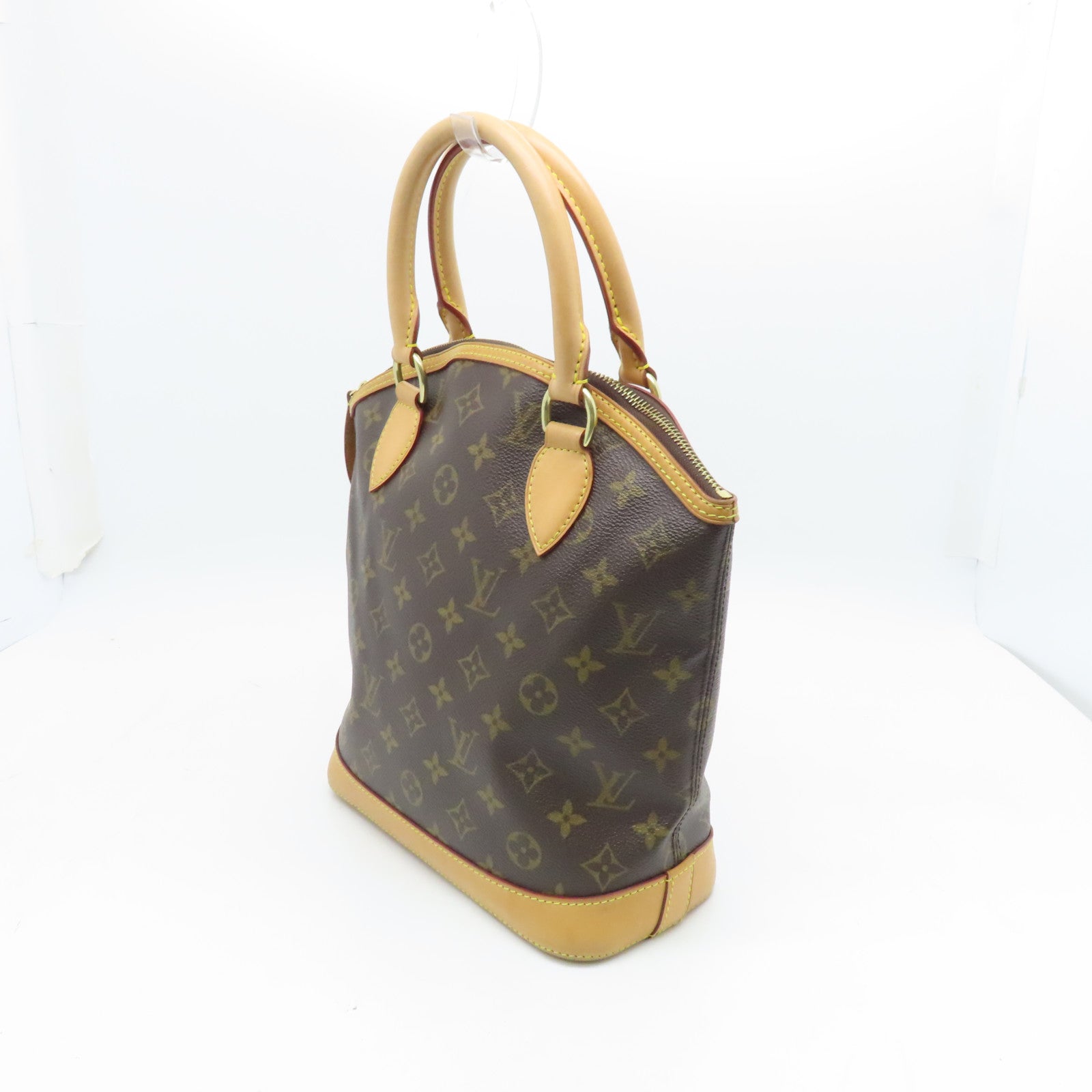 LOUIS VUITTON Monogram Lockit gold buckle handle bag brown