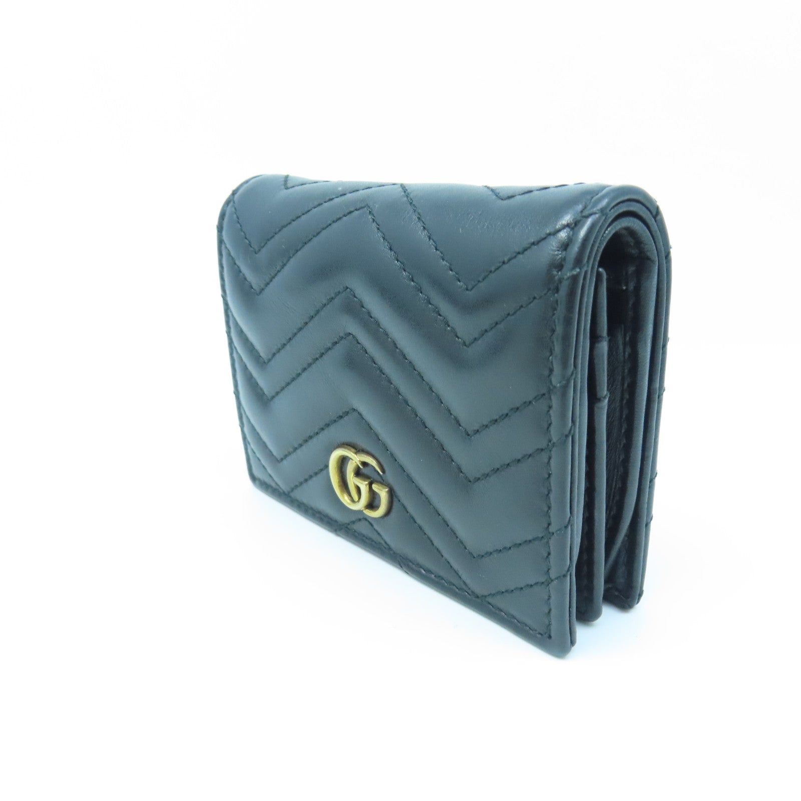 GUCCI twill cowhide leather W Snap Wallet gold buckle wallet black