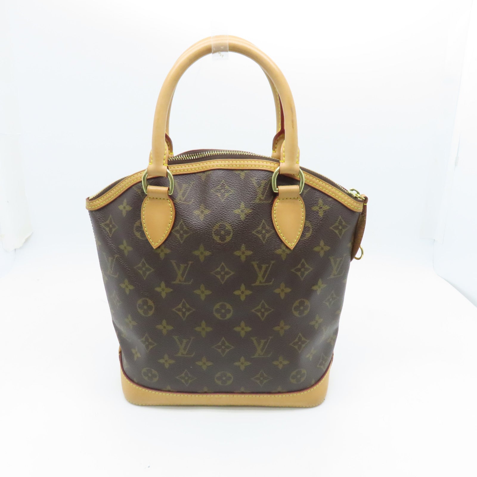 LOUIS VUITTON Monogram Lockit gold buckle handle bag brown