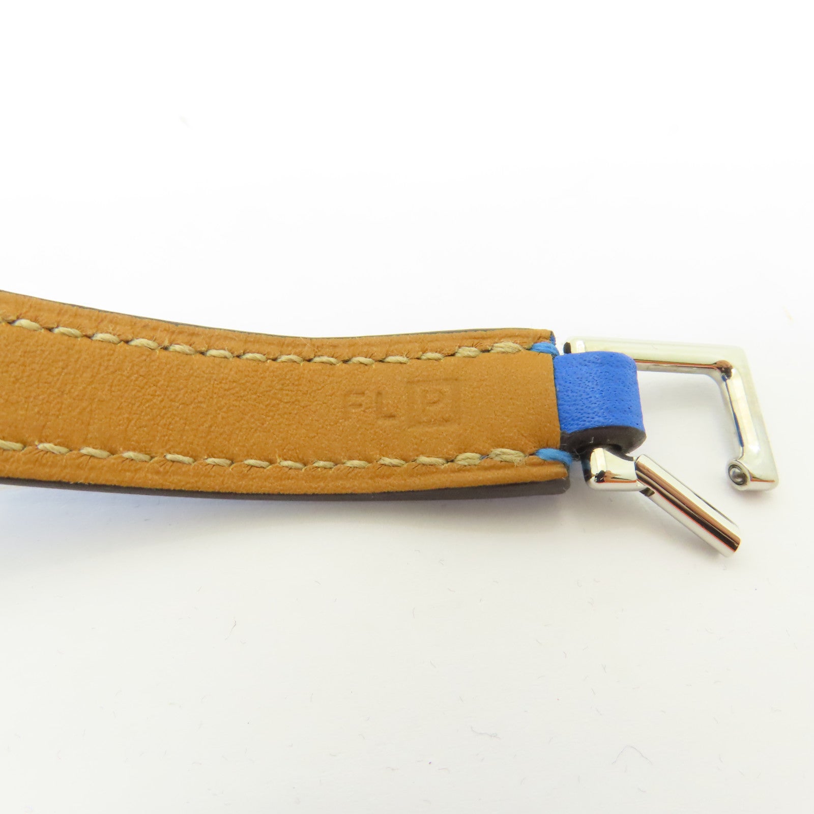 HERMES Swift皮革Rivale Double Tour銀扣手鐲藍色