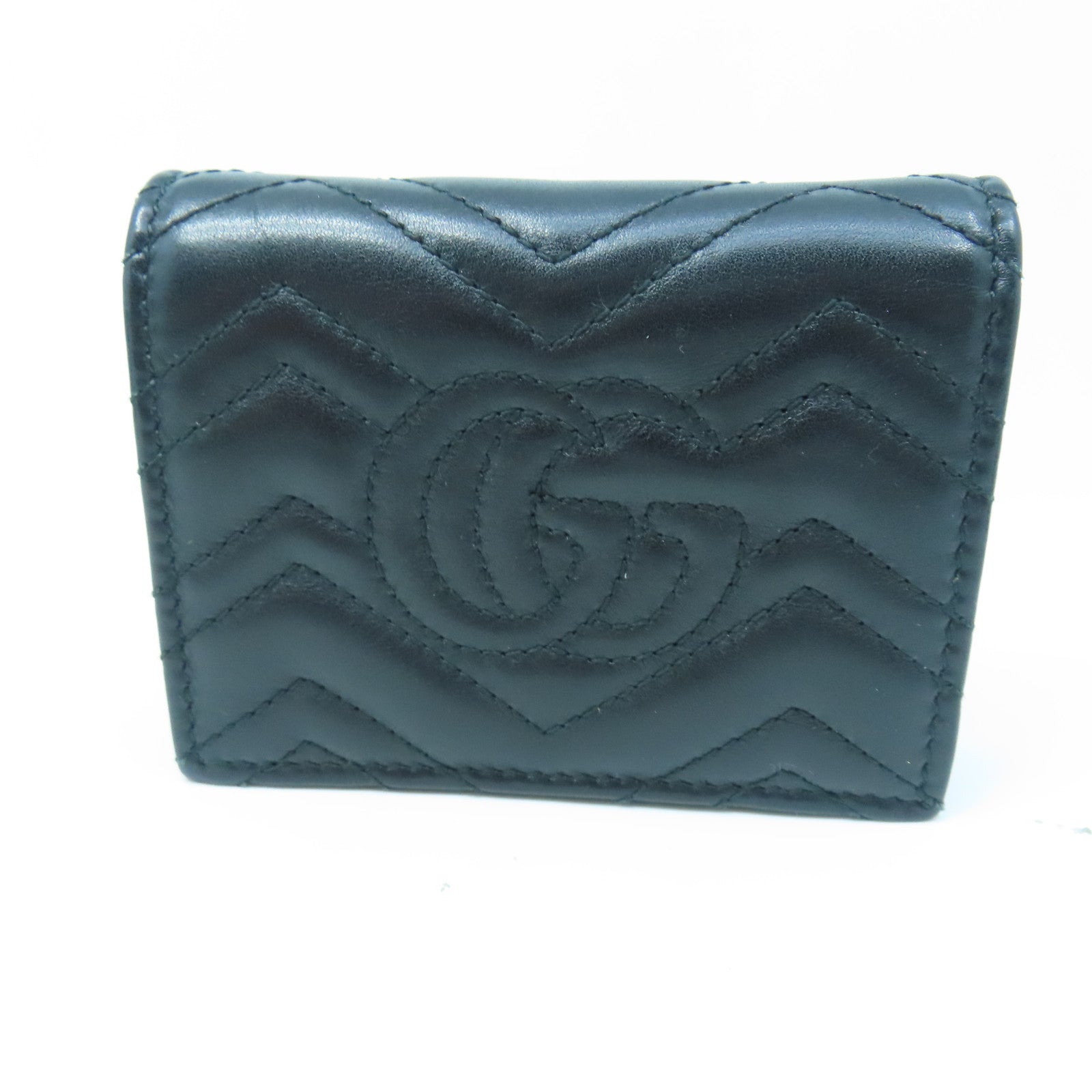 GUCCI twill cowhide leather W Snap Wallet gold buckle wallet black