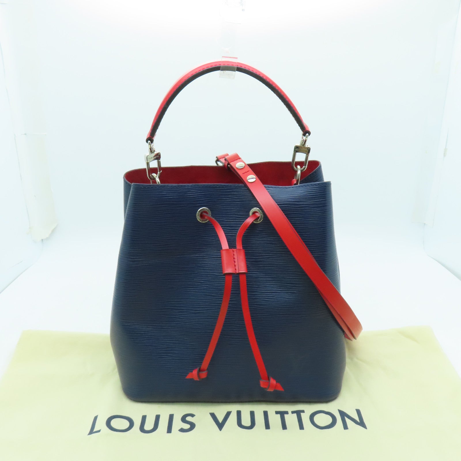 LOUIS VUITTON Epi Neo Noe MM銀扣手挽肩背兩用袋紅色/藍色