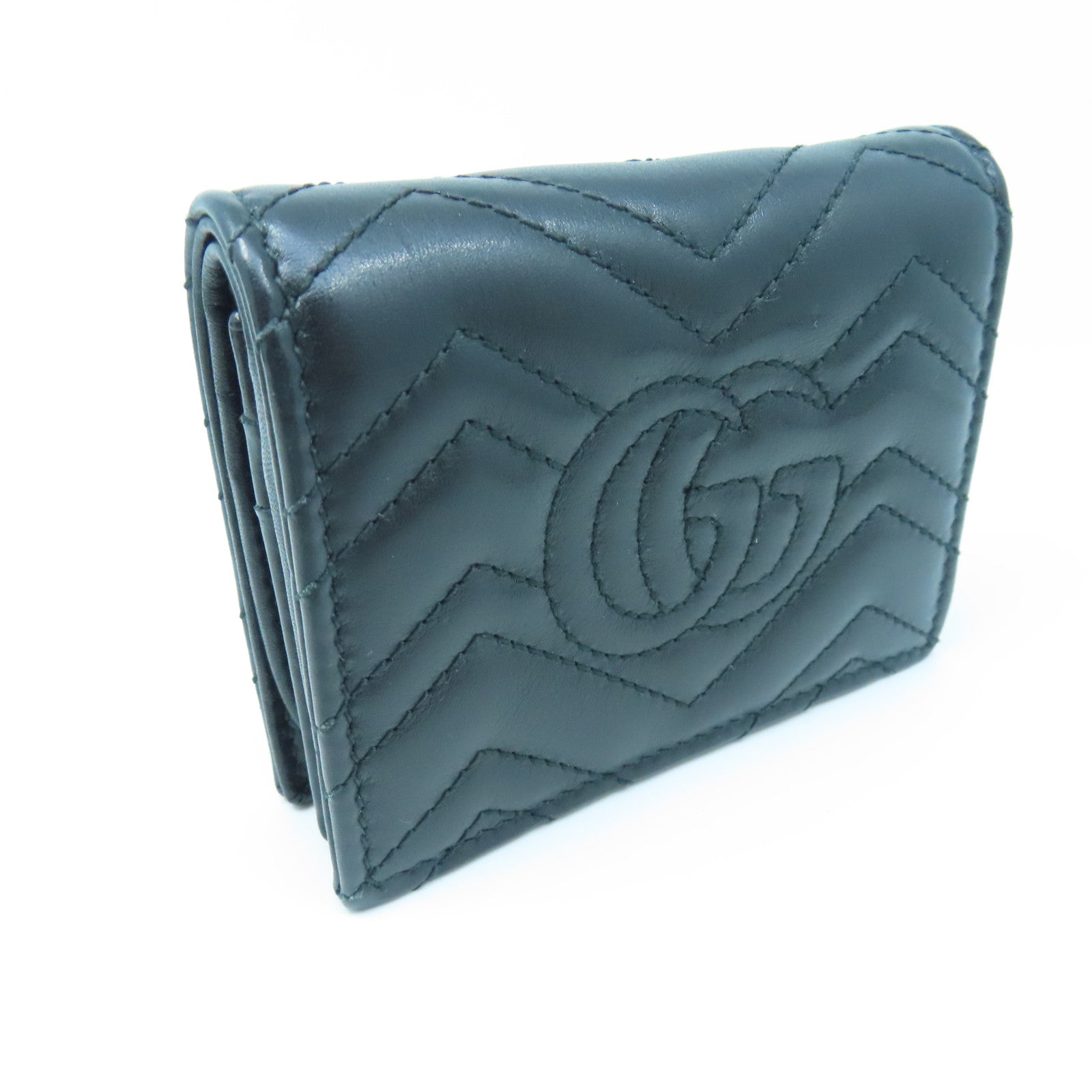 GUCCI twill cowhide leather W Snap Wallet gold buckle wallet black