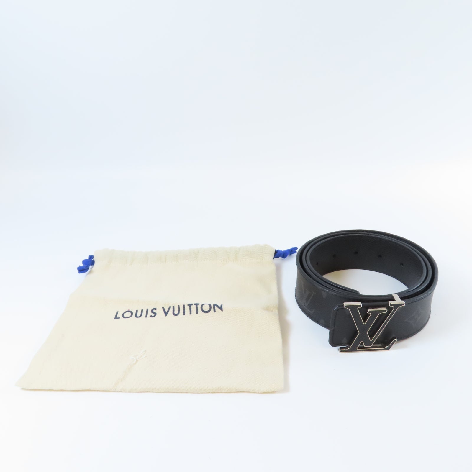 LOUIS VUITTON Monogram Eclipse Belt銀扣皮帶黑色