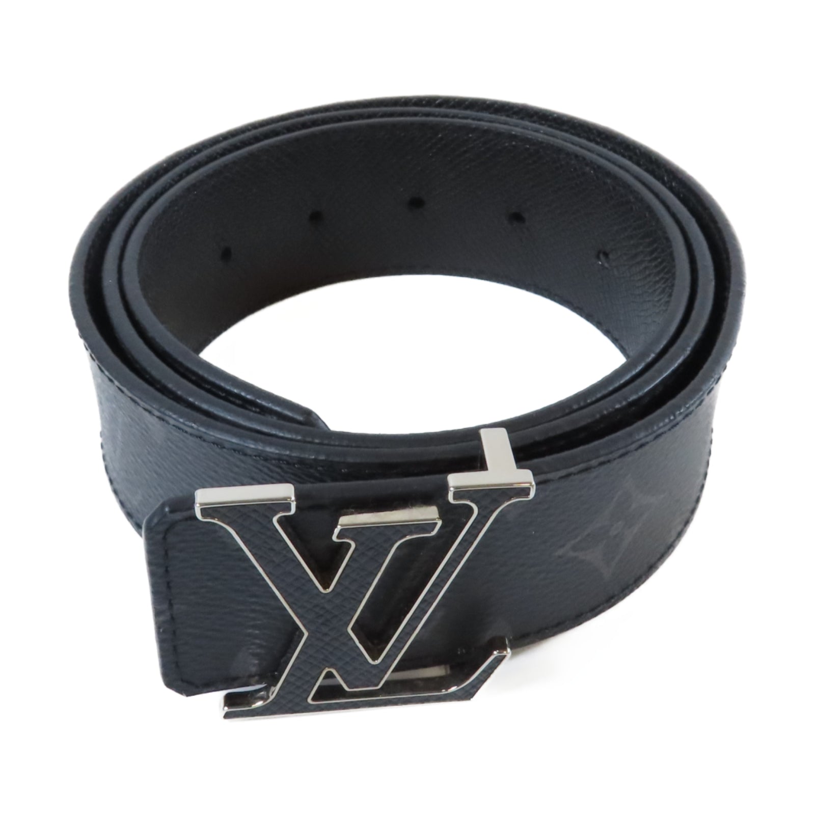 LOUIS VUITTON Monogram Eclipse Belt銀扣皮帶黑色