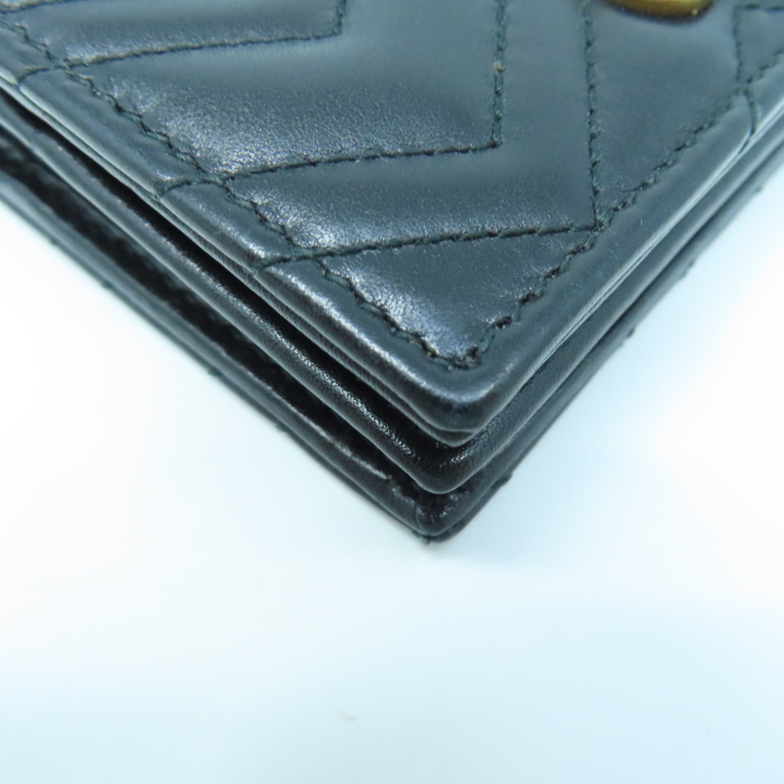 GUCCI twill cowhide leather W Snap Wallet gold buckle wallet black