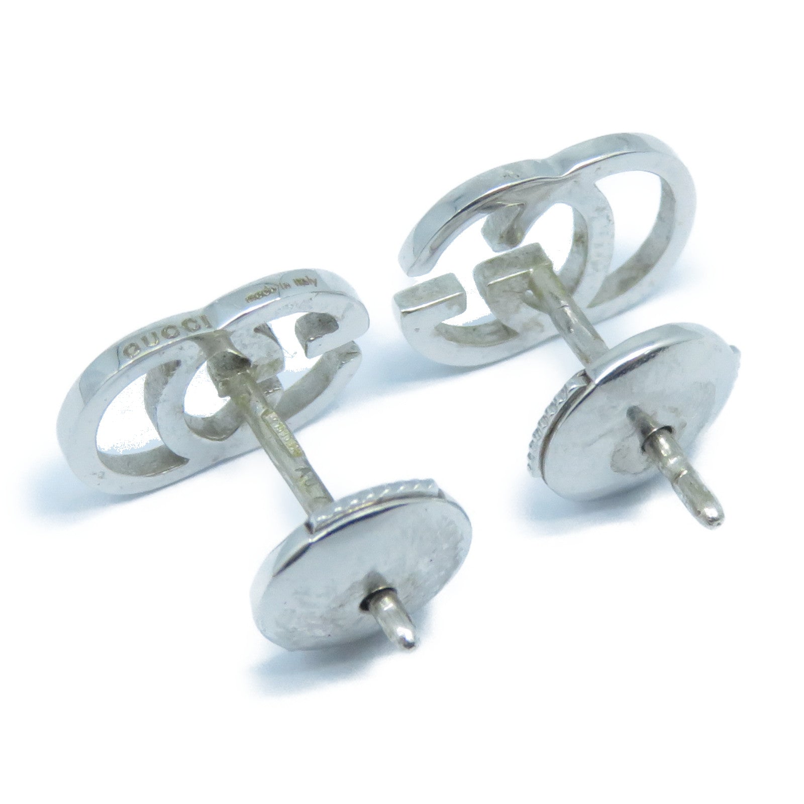 GUCCI 18K白金GG Earrings耳環銀色