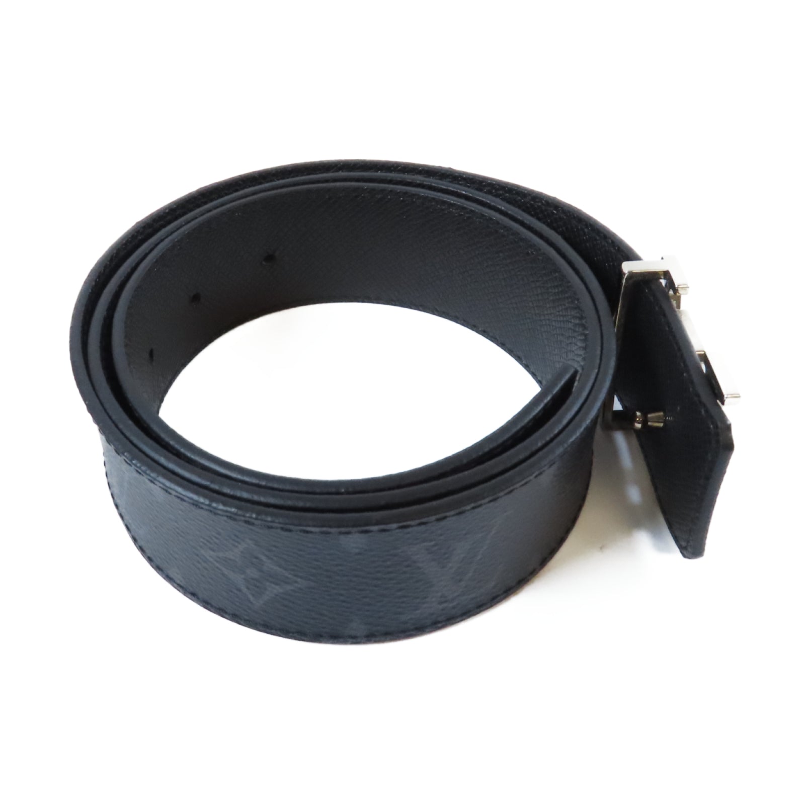 LOUIS VUITTON Monogram Eclipse Belt銀扣皮帶黑色