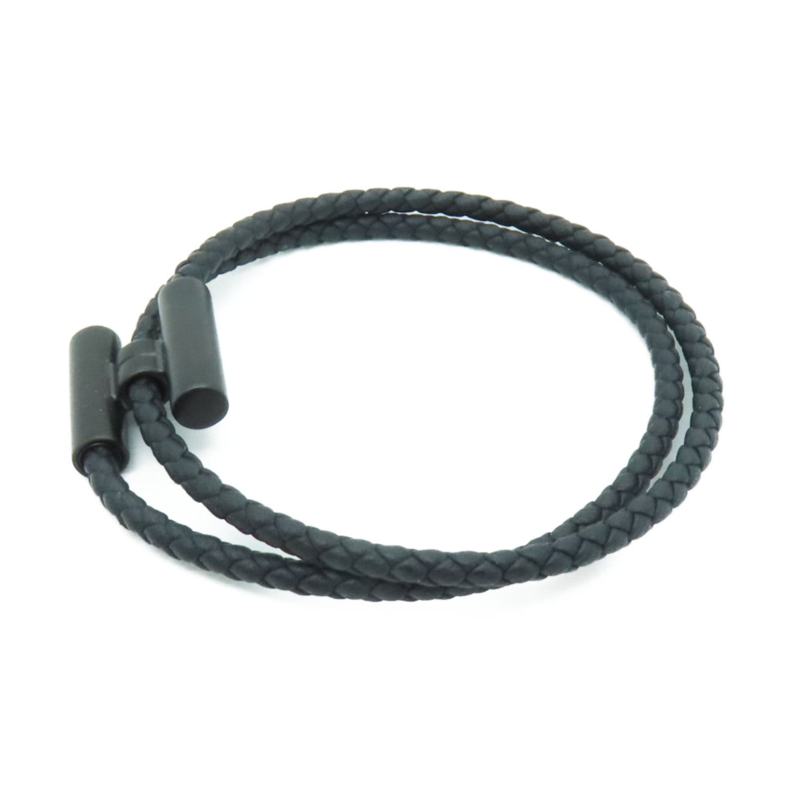 HERMES Swift皮革Tournis Tresse Bracelet黑扣手鏈黑色